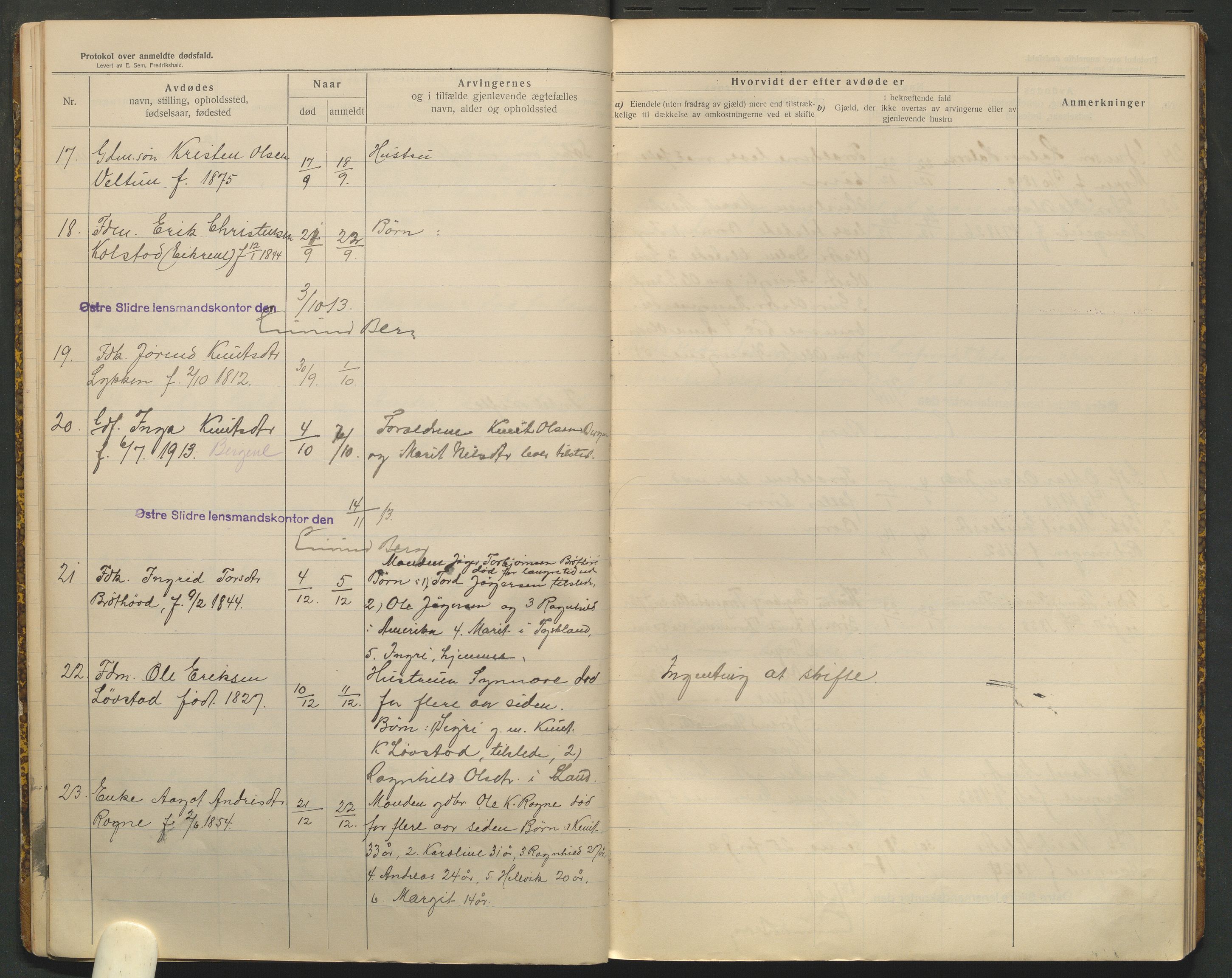 Øystre Slidre lensmannskontor, SAH/LOØ-018/H/Ha/Haa/L0001/0002: Dødsfallsprotokoller / Dødsfallsprotokoll, 1911-1919