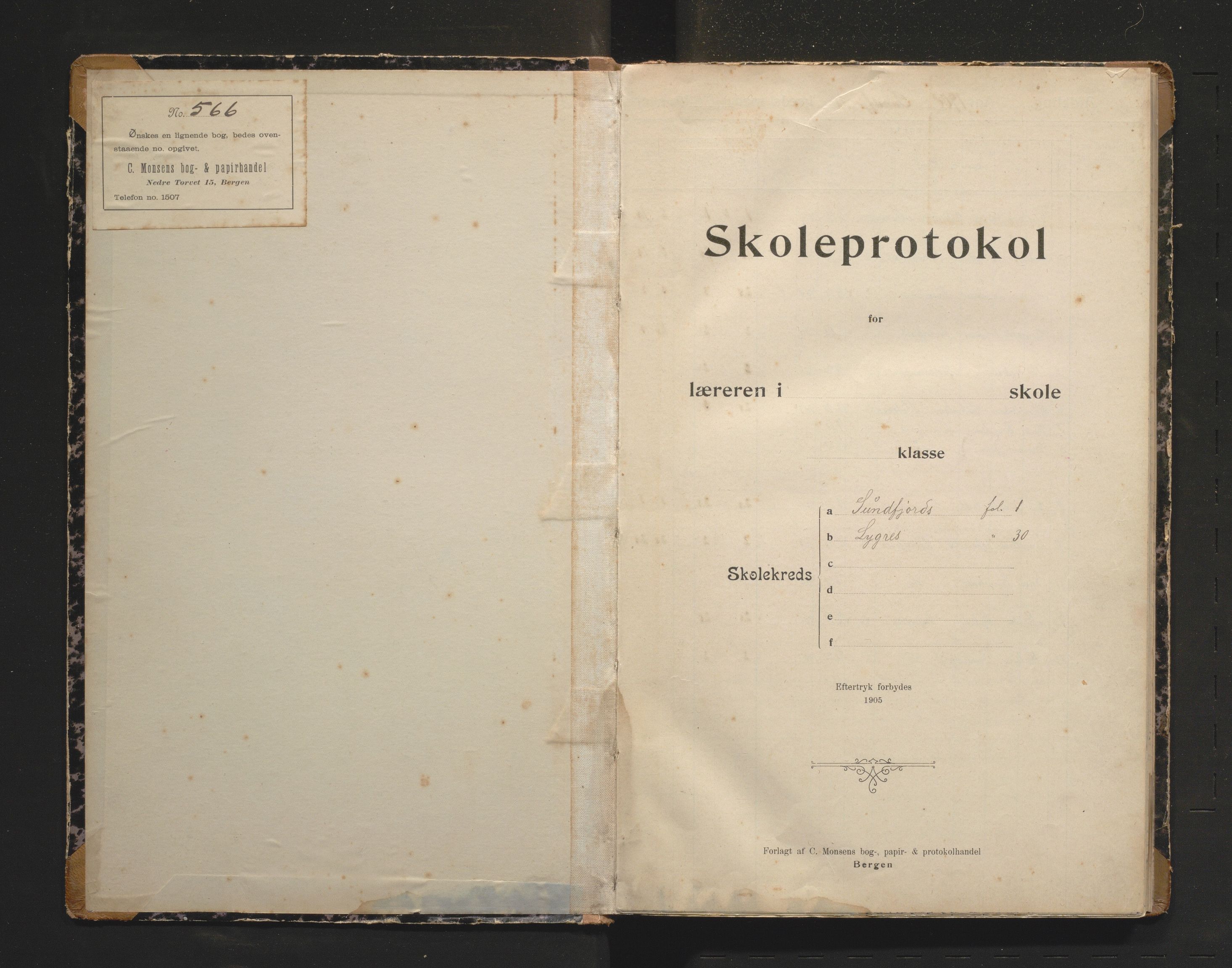 Strandvik kommune. Barneskulane, IKAH/1240-231/F/Fa/L0019: Skuleprotokoll for Sundfjord og Lygre, 1908-1962