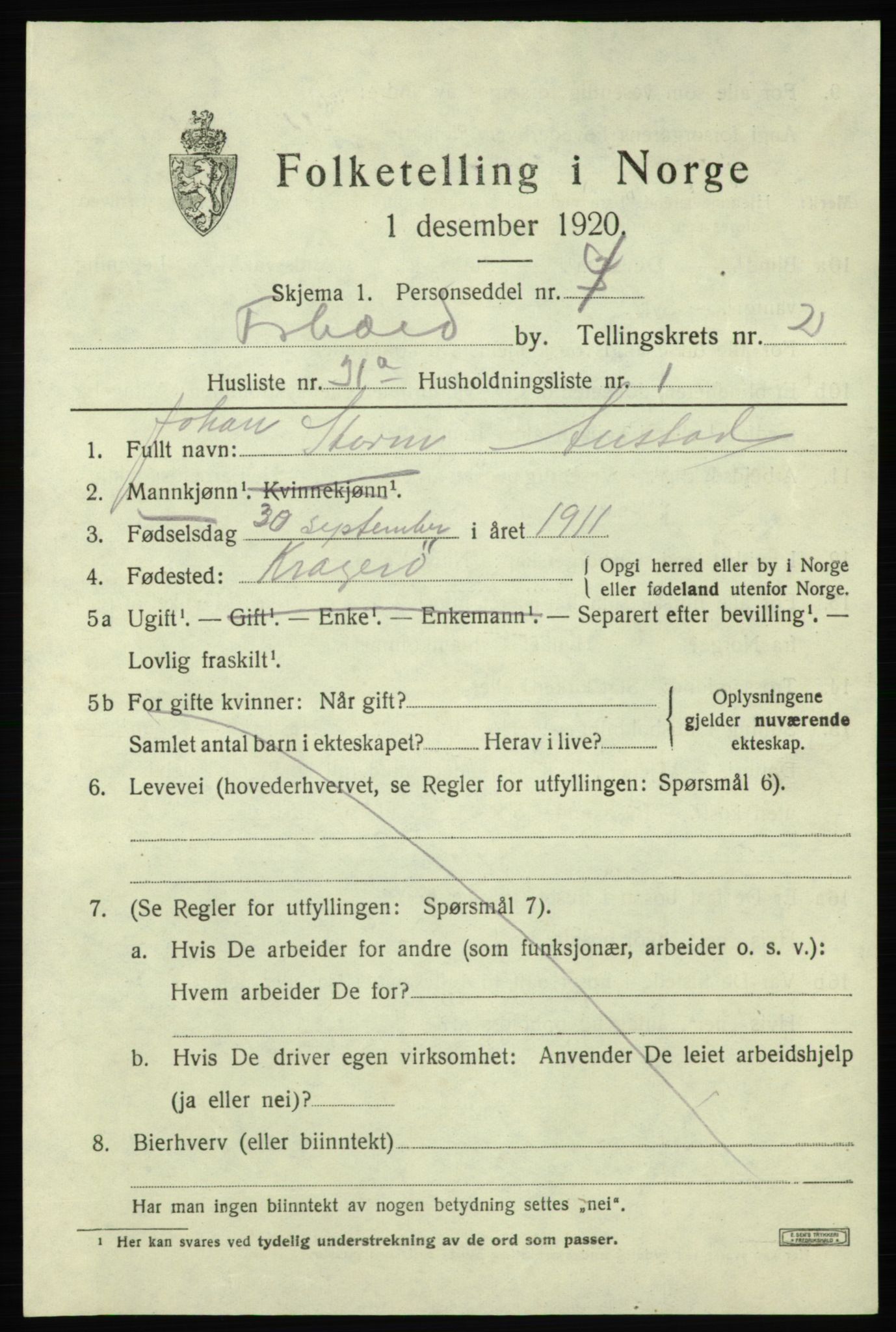 SAO, Folketelling 1920 for 0101 Fredrikshald kjøpstad, 1920, s. 10063