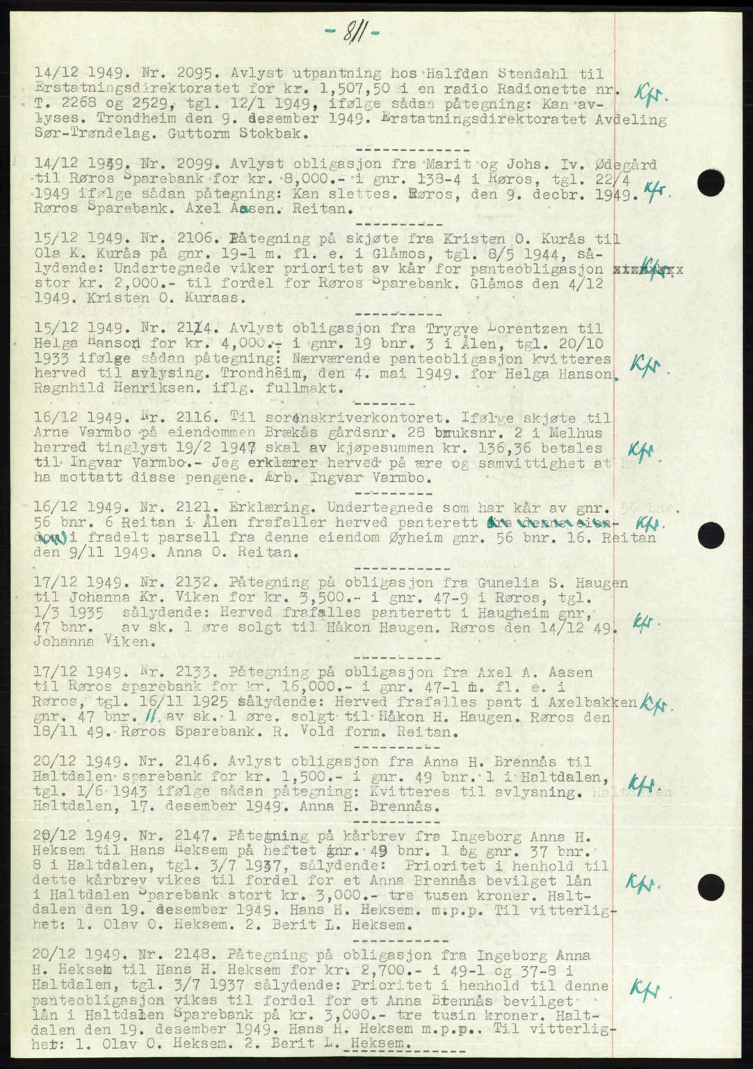 Gauldal sorenskriveri, SAT/A-0014/1/2/2C: Pantebok nr. A9, 1949-1950, Dagboknr: 2095/1949
