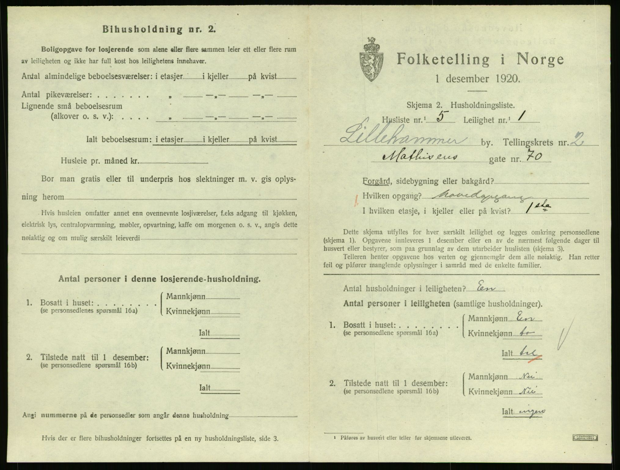 SAH, Folketelling 1920 for 0501 Lillehammer kjøpstad, 1920, s. 1532