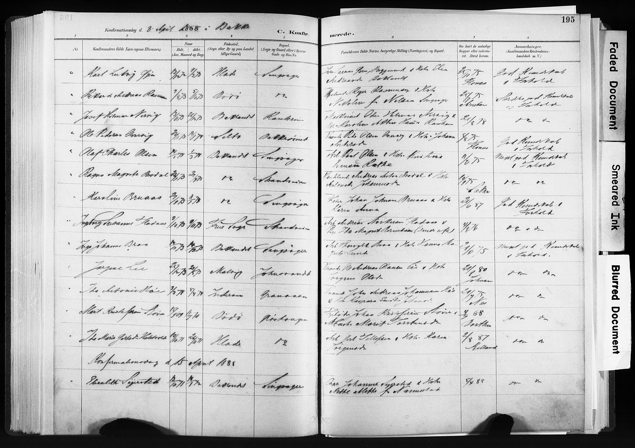 Ministerialprotokoller, klokkerbøker og fødselsregistre - Sør-Trøndelag, AV/SAT-A-1456/606/L0300: Ministerialbok nr. 606A15, 1886-1893, s. 195