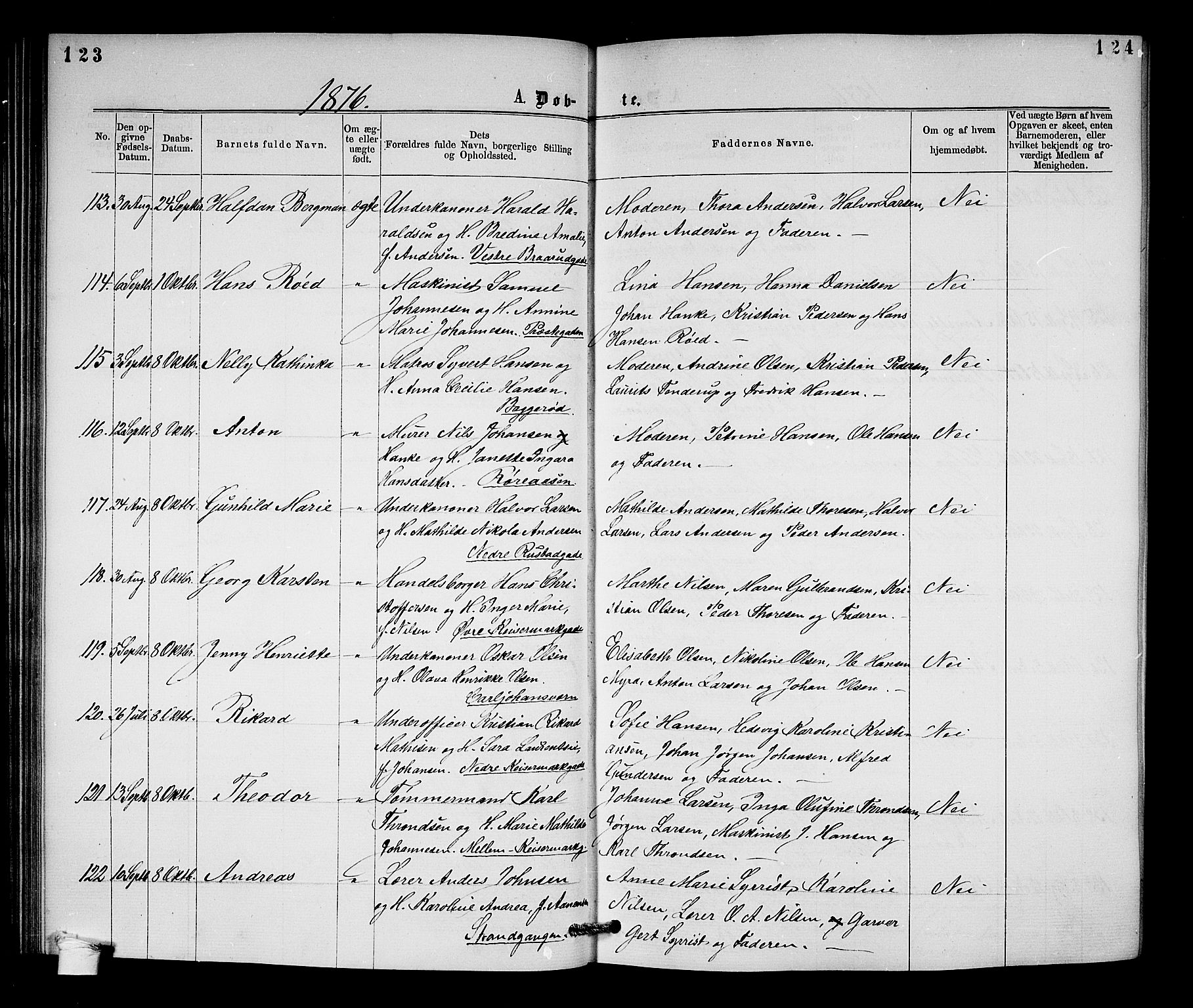 Horten kirkebøker, AV/SAKO-A-348/G/Ga/L0003: Klokkerbok nr. 3, 1872-1877, s. 123-124