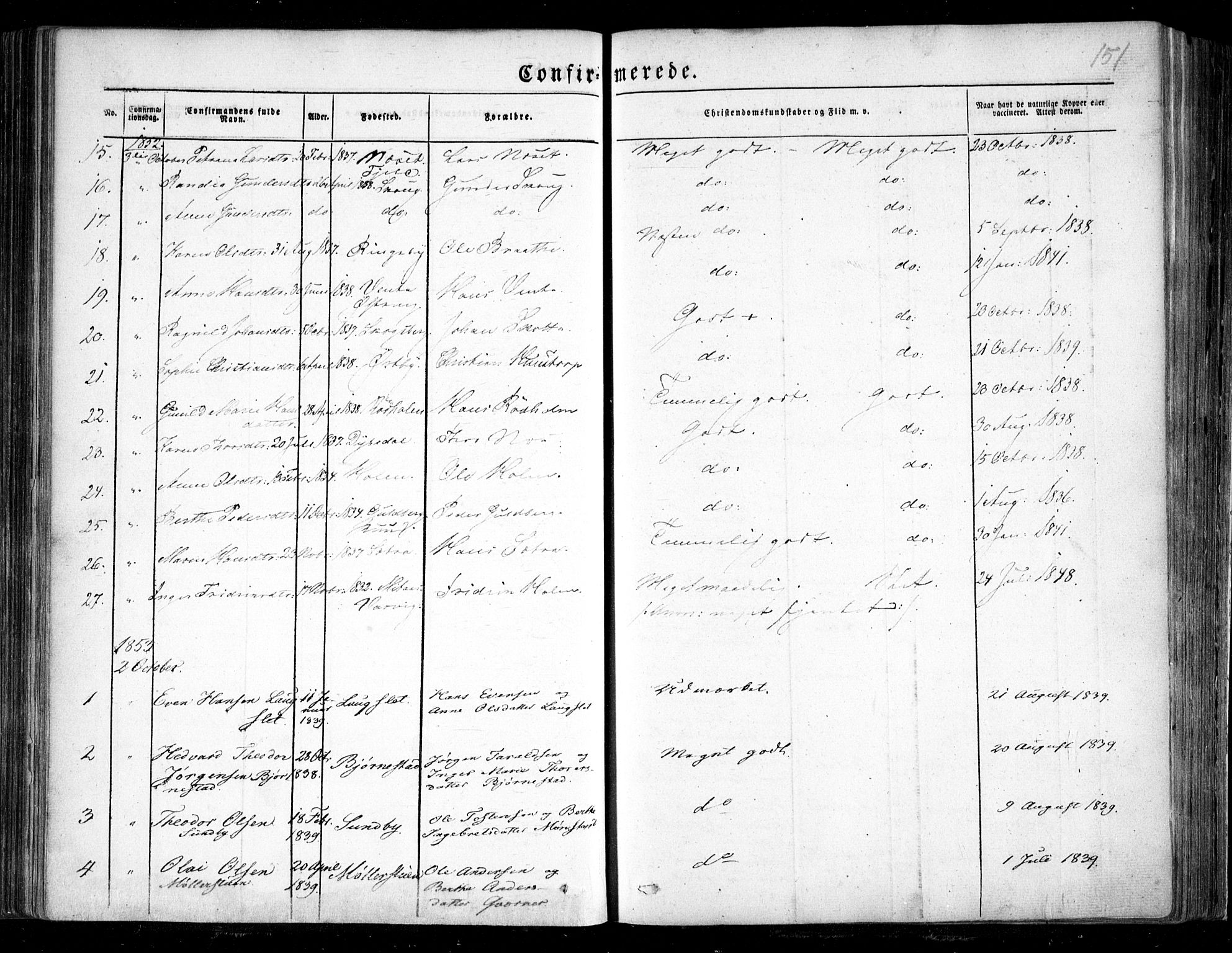 Trøgstad prestekontor Kirkebøker, SAO/A-10925/F/Fa/L0007: Ministerialbok nr. I 7, 1845-1854, s. 151
