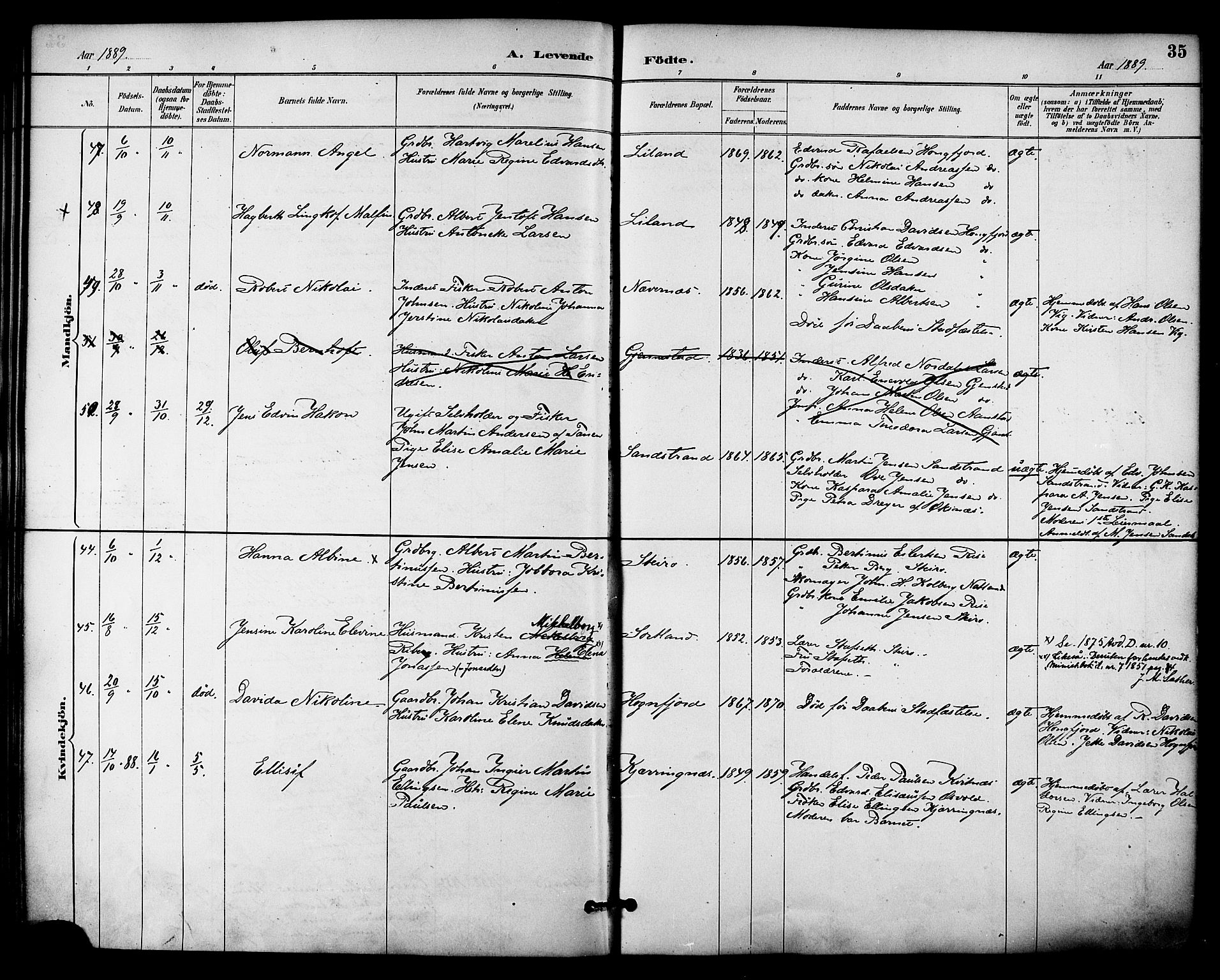 Ministerialprotokoller, klokkerbøker og fødselsregistre - Nordland, AV/SAT-A-1459/895/L1371: Ministerialbok nr. 895A06, 1885-1894, s. 35