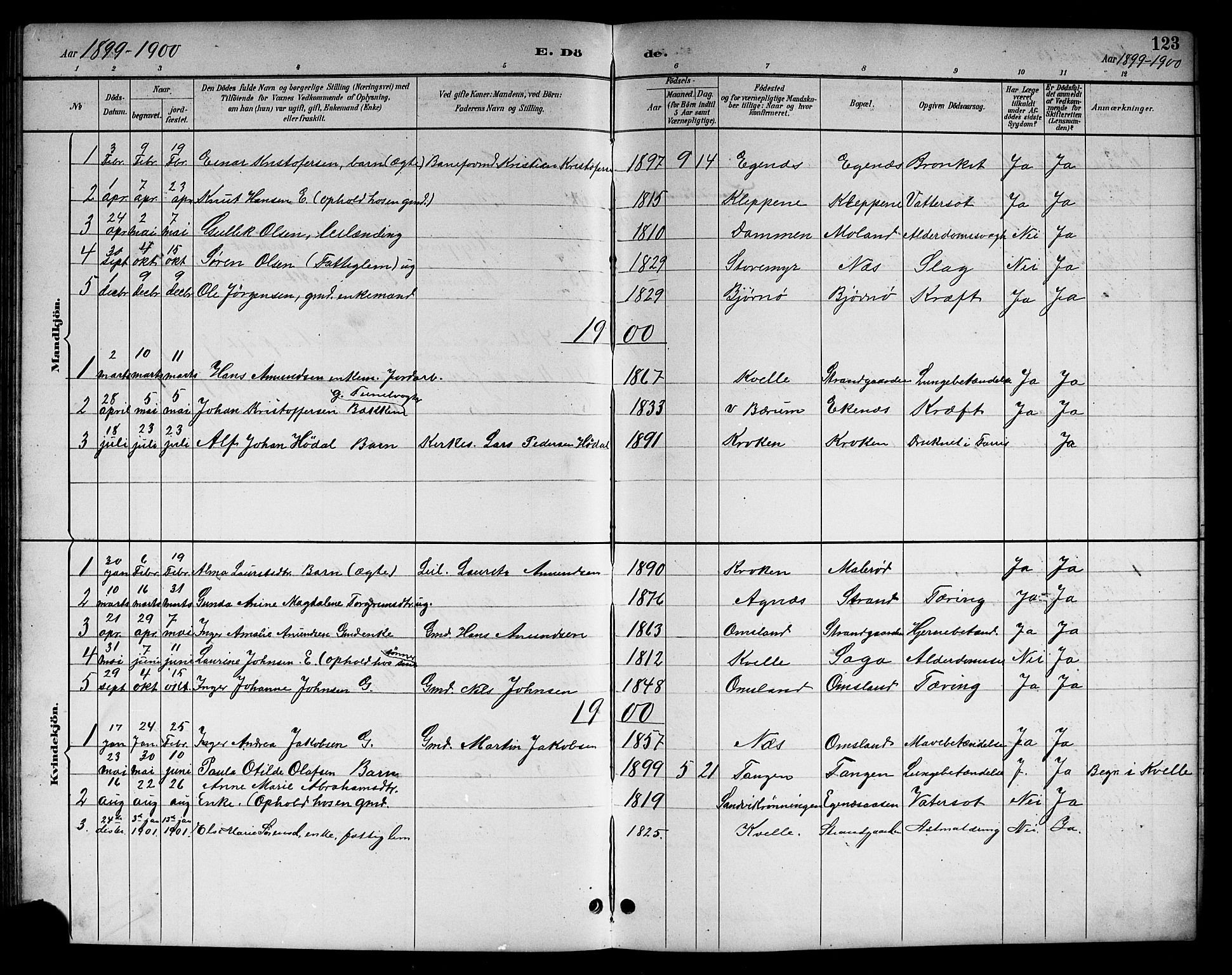 Brunlanes kirkebøker, AV/SAKO-A-342/G/Gc/L0002: Klokkerbok nr. III 2, 1891-1922, s. 123