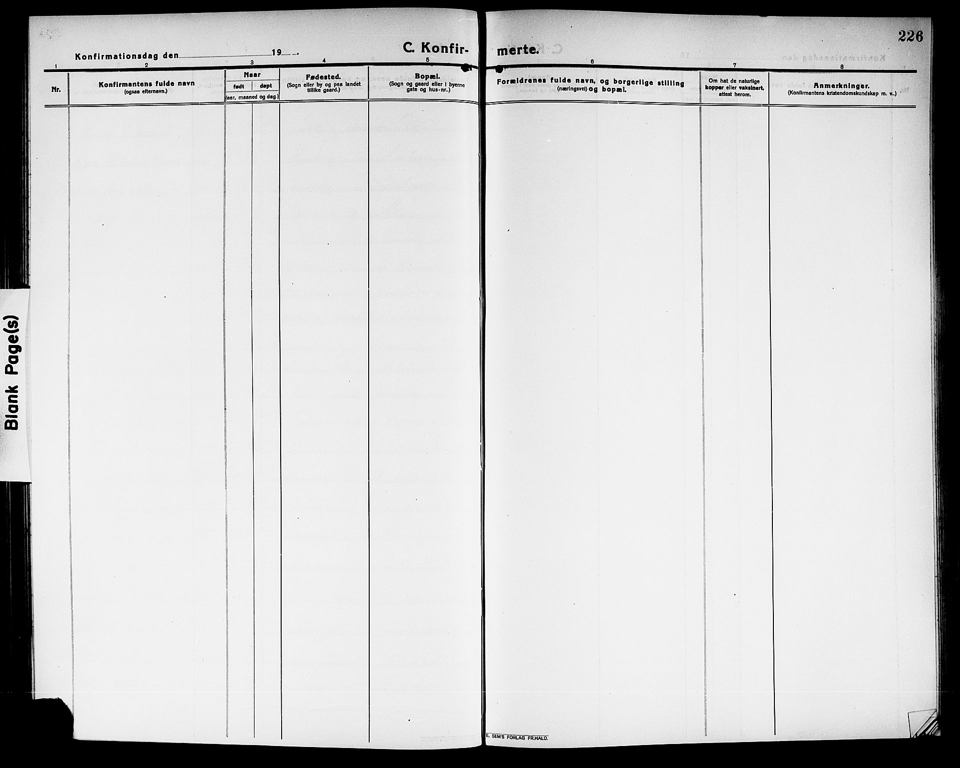 Sandar kirkebøker, AV/SAKO-A-243/G/Ga/L0003: Klokkerbok nr. 3, 1916-1922, s. 226