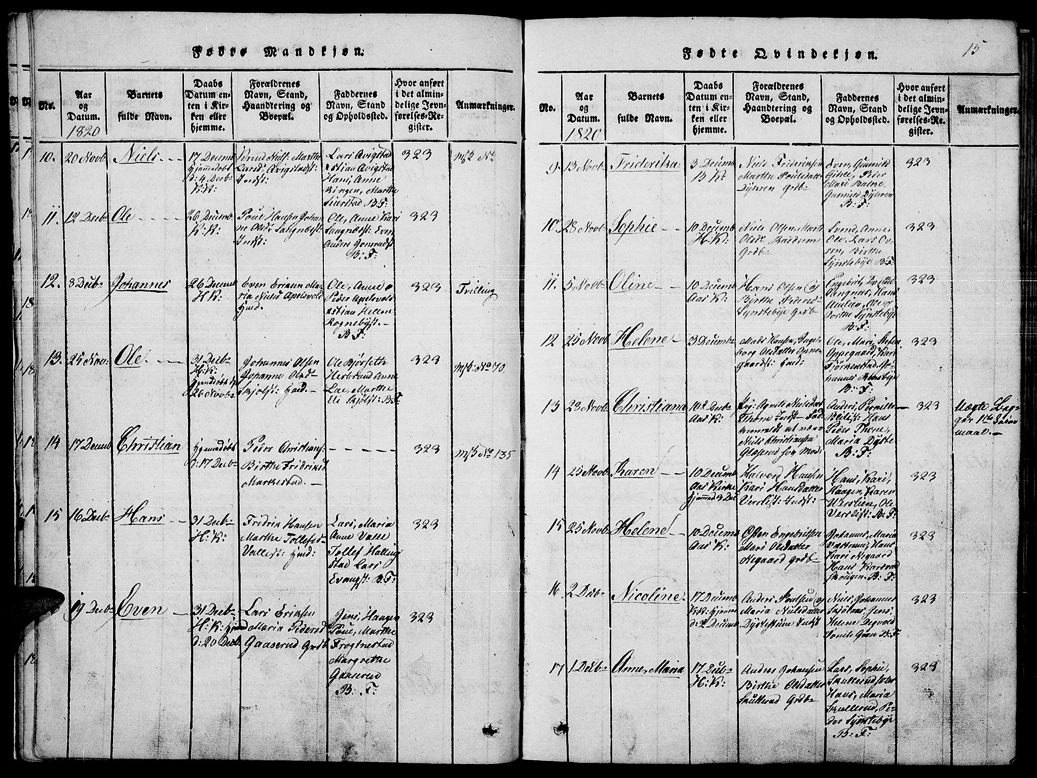 Toten prestekontor, SAH/PREST-102/H/Ha/Haa/L0010: Ministerialbok nr. 10, 1820-1828, s. 15