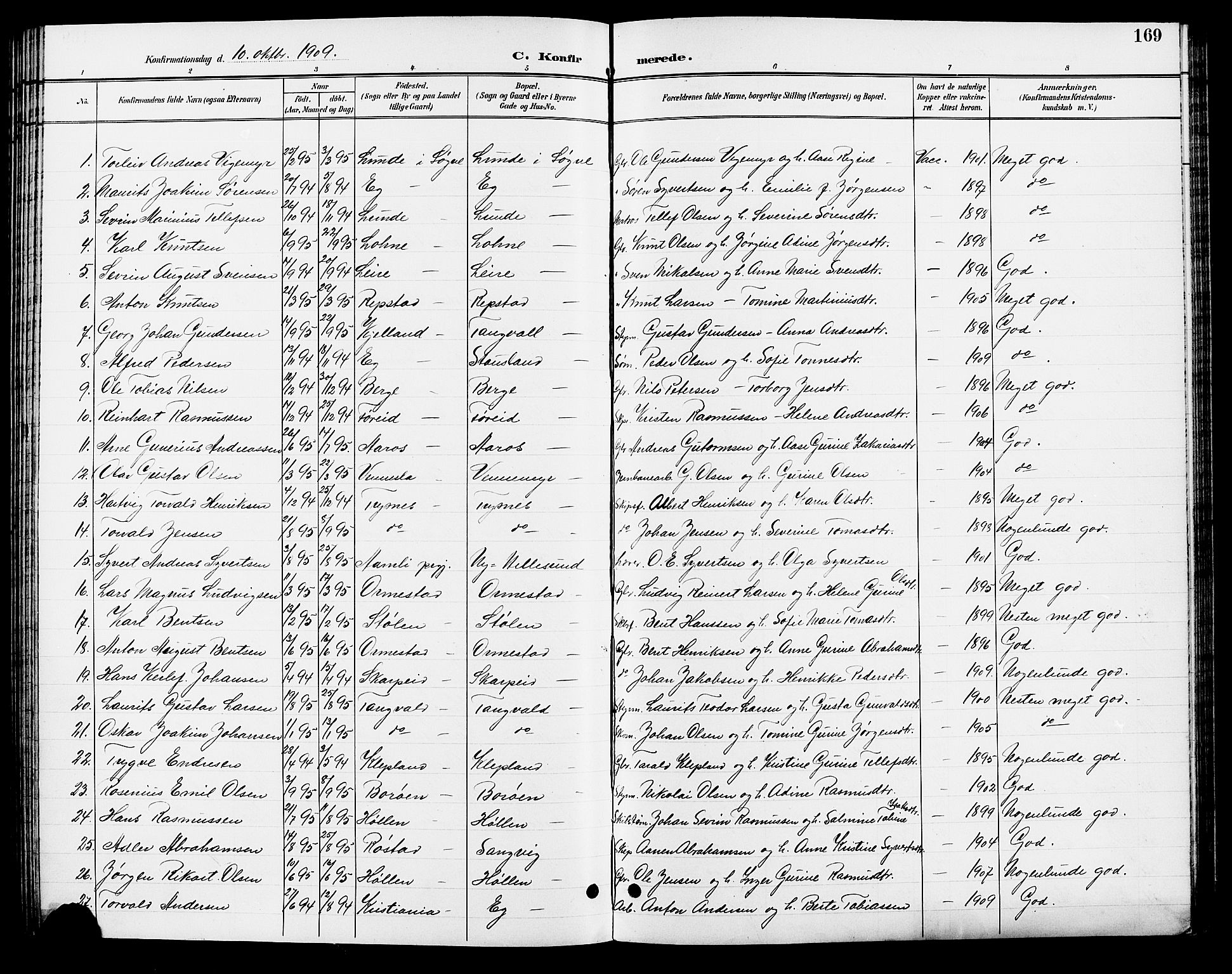 Søgne sokneprestkontor, AV/SAK-1111-0037/F/Fb/Fbb/L0006: Klokkerbok nr. B 6, 1892-1911, s. 169