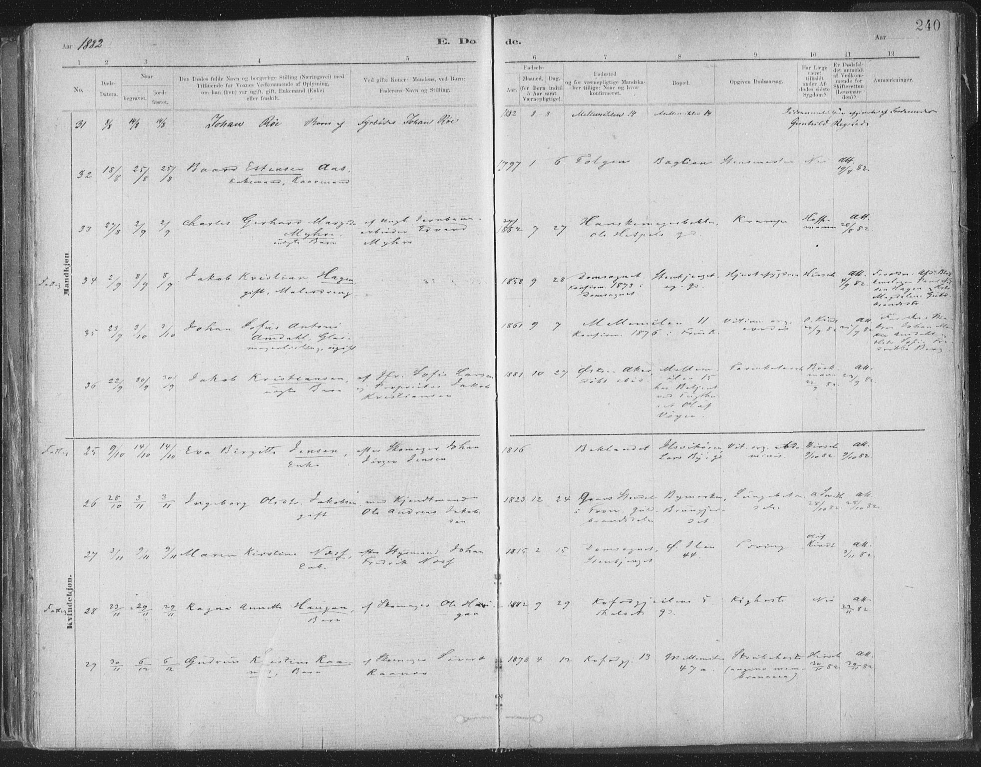 Ministerialprotokoller, klokkerbøker og fødselsregistre - Sør-Trøndelag, AV/SAT-A-1456/603/L0162: Ministerialbok nr. 603A01, 1879-1895, s. 240