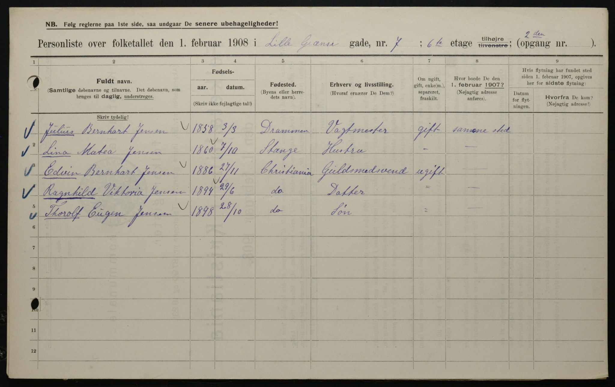 OBA, Kommunal folketelling 1.2.1908 for Kristiania kjøpstad, 1908, s. 51651