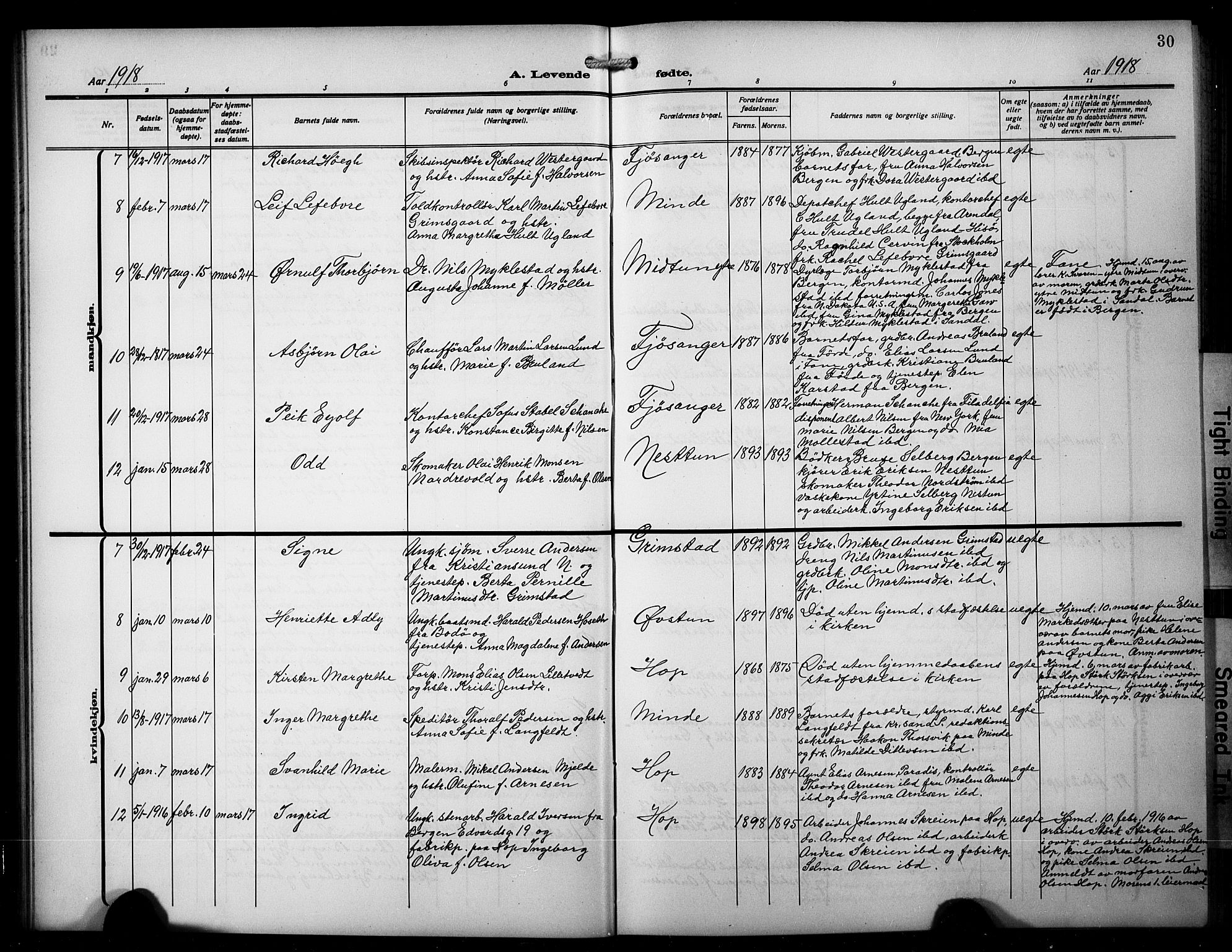 Birkeland Sokneprestembete, AV/SAB-A-74601/H/Hab: Klokkerbok nr. A 7, 1916-1923, s. 30