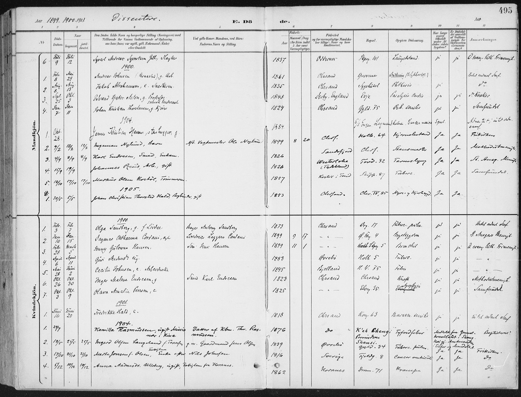 Kristiansand domprosti, AV/SAK-1112-0006/F/Fa/L0021: Ministerialbok nr. A 20, 1898-1908, s. 495