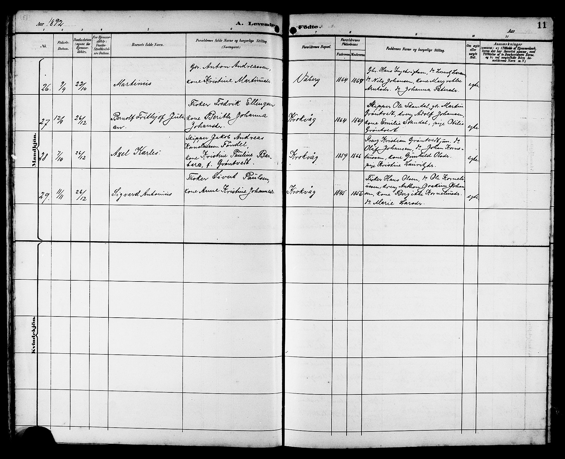 Ministerialprotokoller, klokkerbøker og fødselsregistre - Sør-Trøndelag, AV/SAT-A-1456/662/L0757: Klokkerbok nr. 662C02, 1892-1918, s. 11