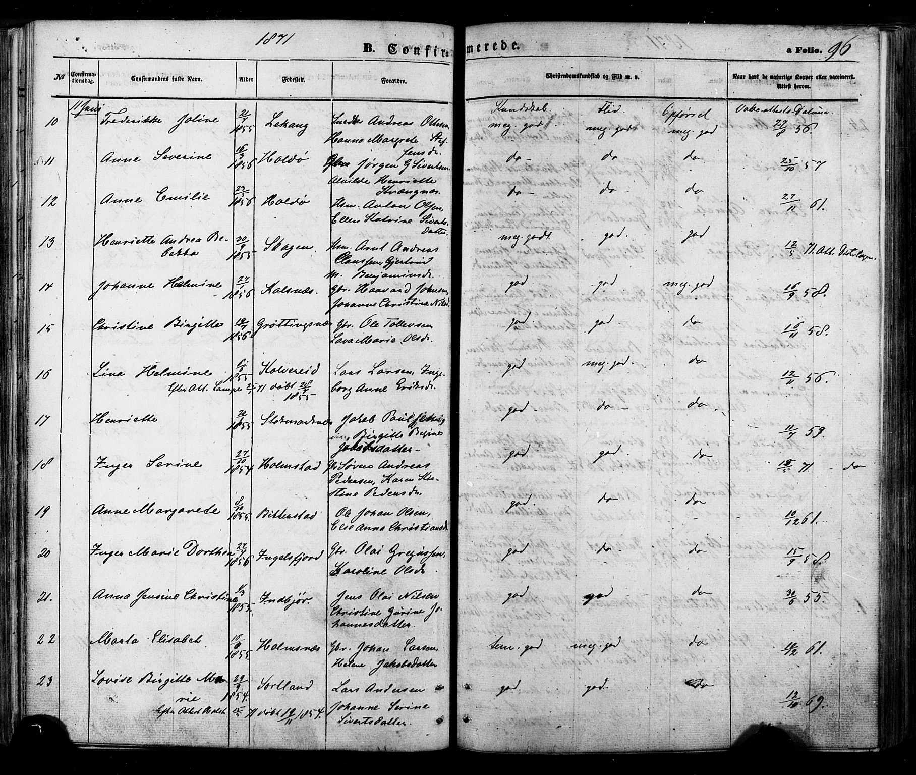 Ministerialprotokoller, klokkerbøker og fødselsregistre - Nordland, AV/SAT-A-1459/888/L1242: Ministerialbok nr. 888A08, 1870-1875, s. 96