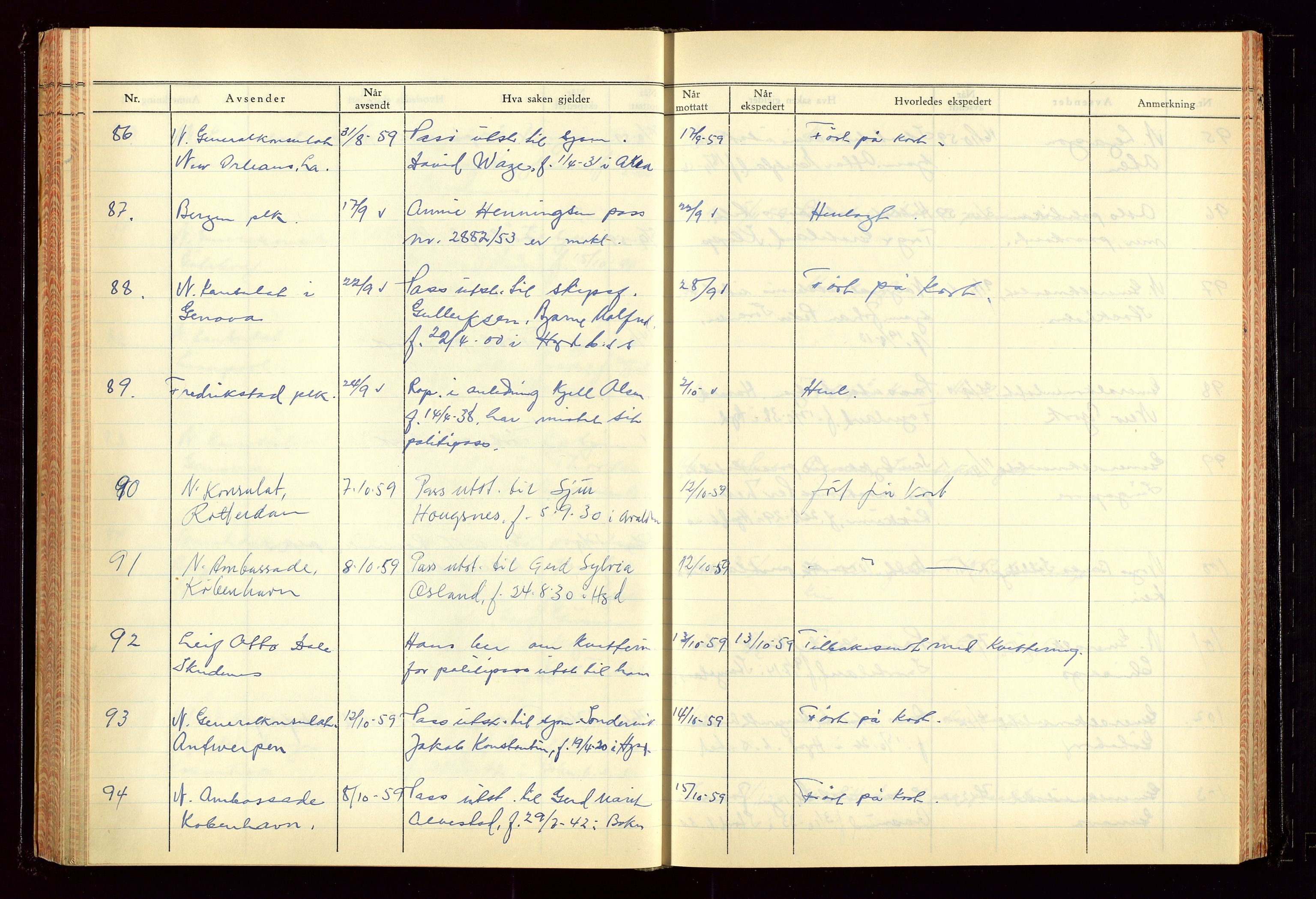 Haugesund politikammer, AV/SAST-A-100440/K/L0007: Passjournal (16 12 53-07 1065), 1953-1965, s. 123