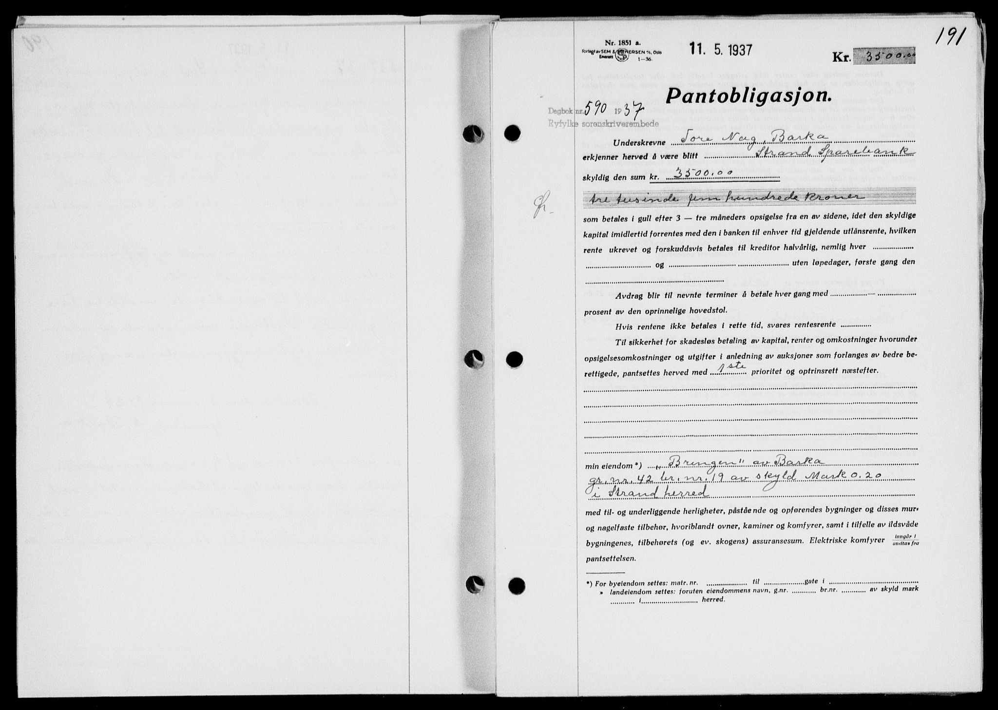 Ryfylke tingrett, SAST/A-100055/001/II/IIB/L0075: Pantebok nr. 54, 1937-1937, Dagboknr: 590/1937