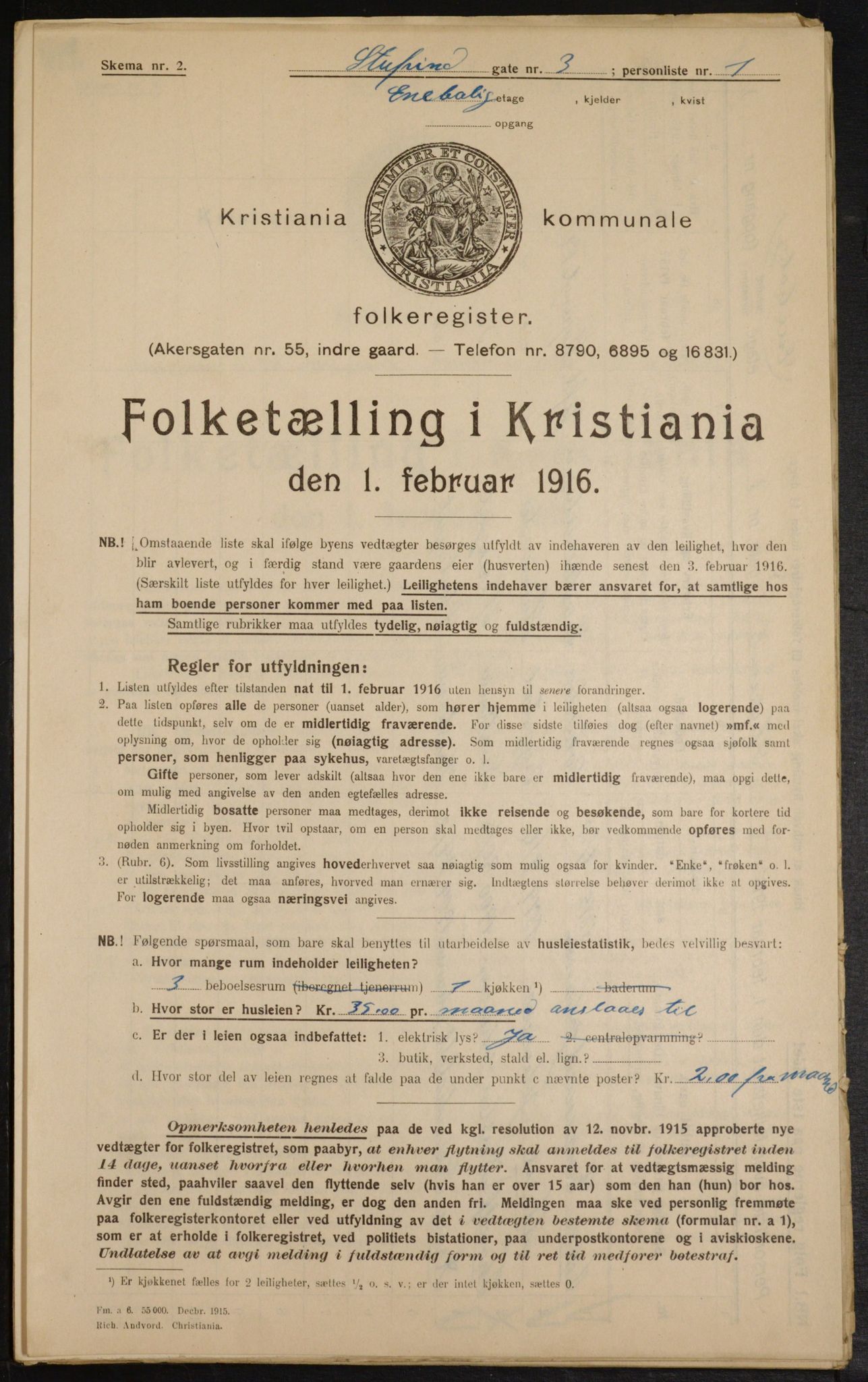 OBA, Kommunal folketelling 1.2.1916 for Kristiania, 1916, s. 107302