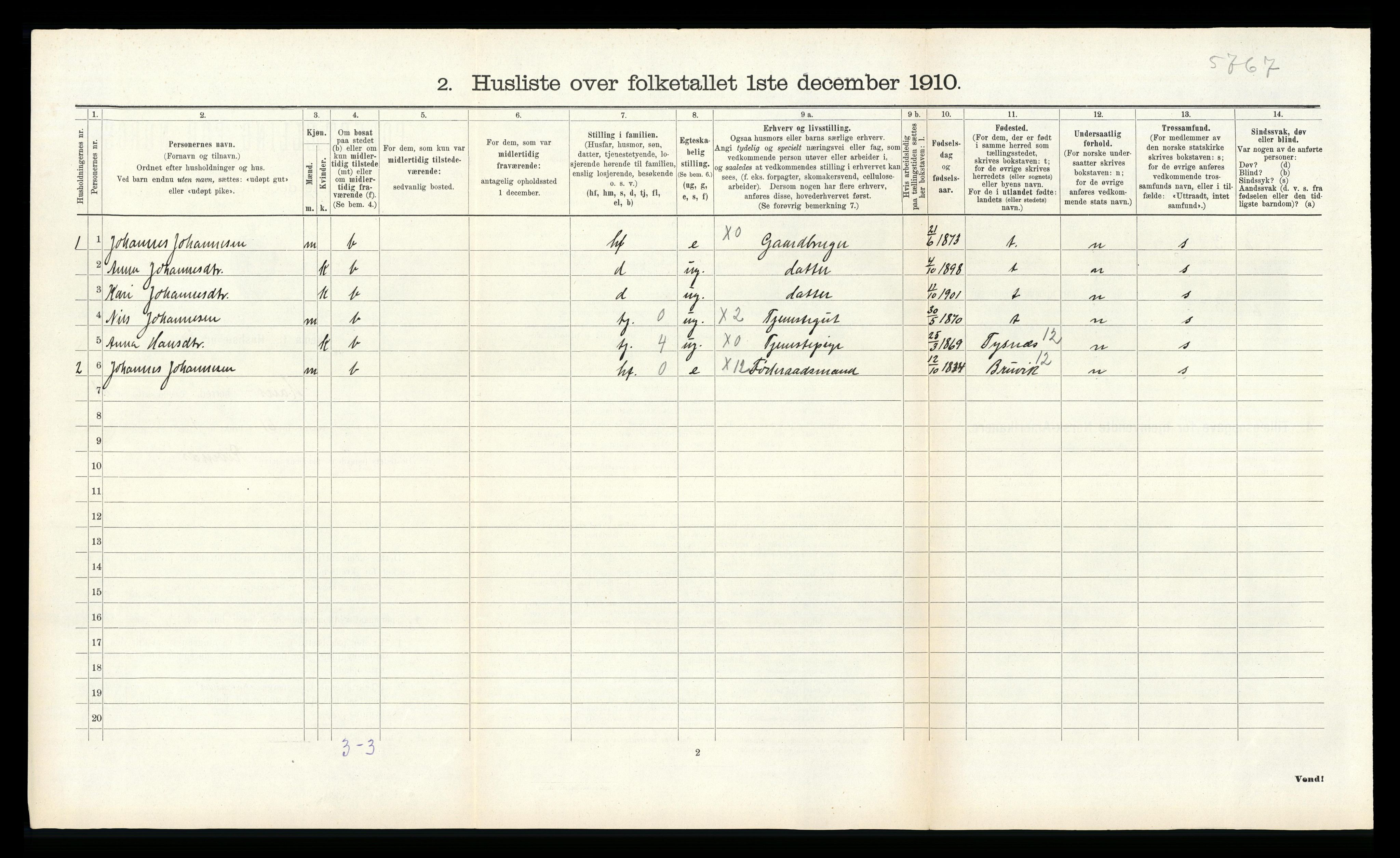 RA, Folketelling 1910 for 1250 Haus herred, 1910, s. 937