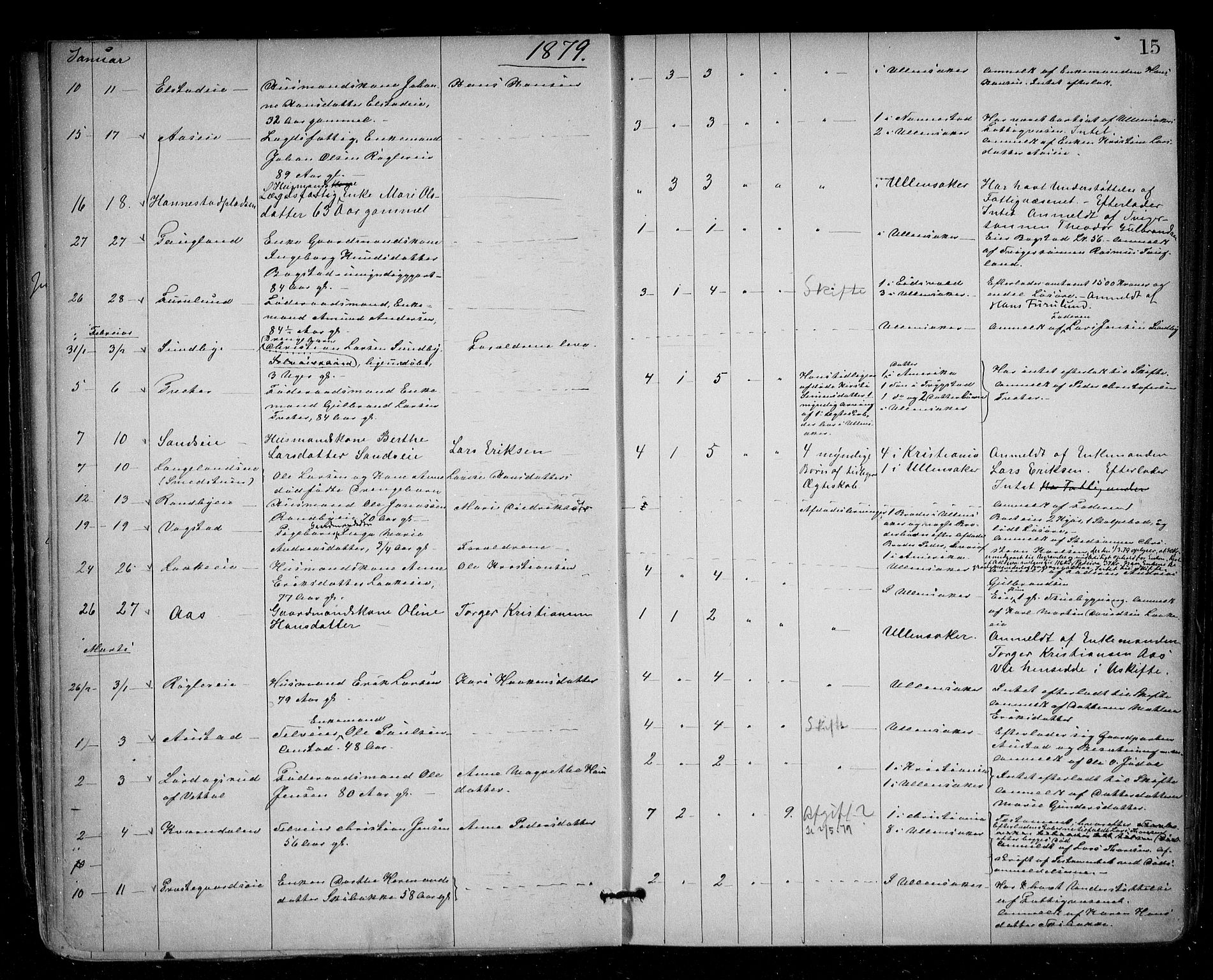 Nes tingrett, SAO/A-10548/H/Ha/Haa/L0001: Dødsfallsprotokoll, 1876-1905, s. 15