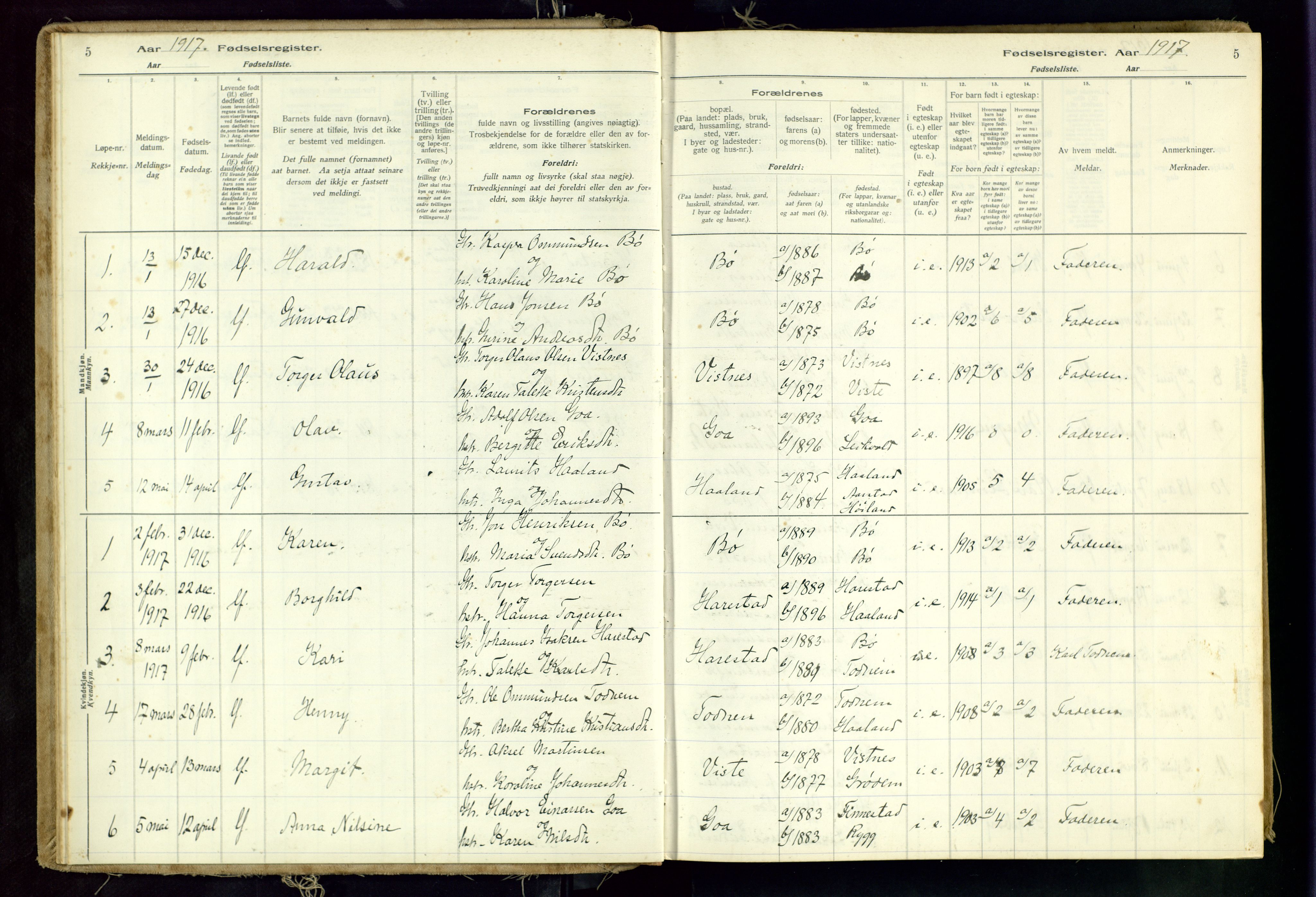 Hetland sokneprestkontor, SAST/A-101826/70/704BA/L0001: Fødselsregister nr. 1, 1916-1954, s. 5