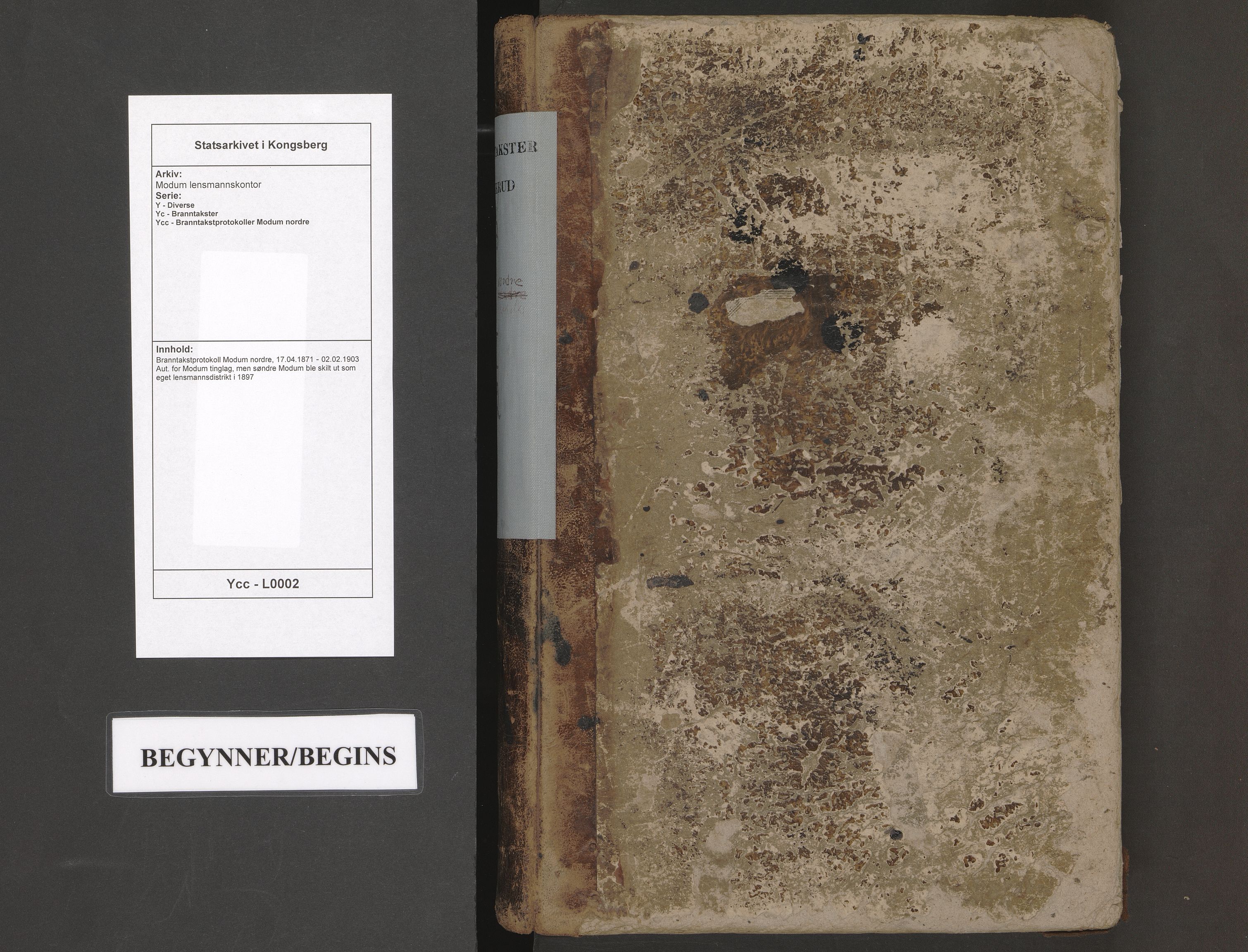 Modum lensmannskontor, AV/SAKO-A-524/Y/Yc/Ycc/L0002: Branntakstprotokoll Modum nordre, 1871-1903