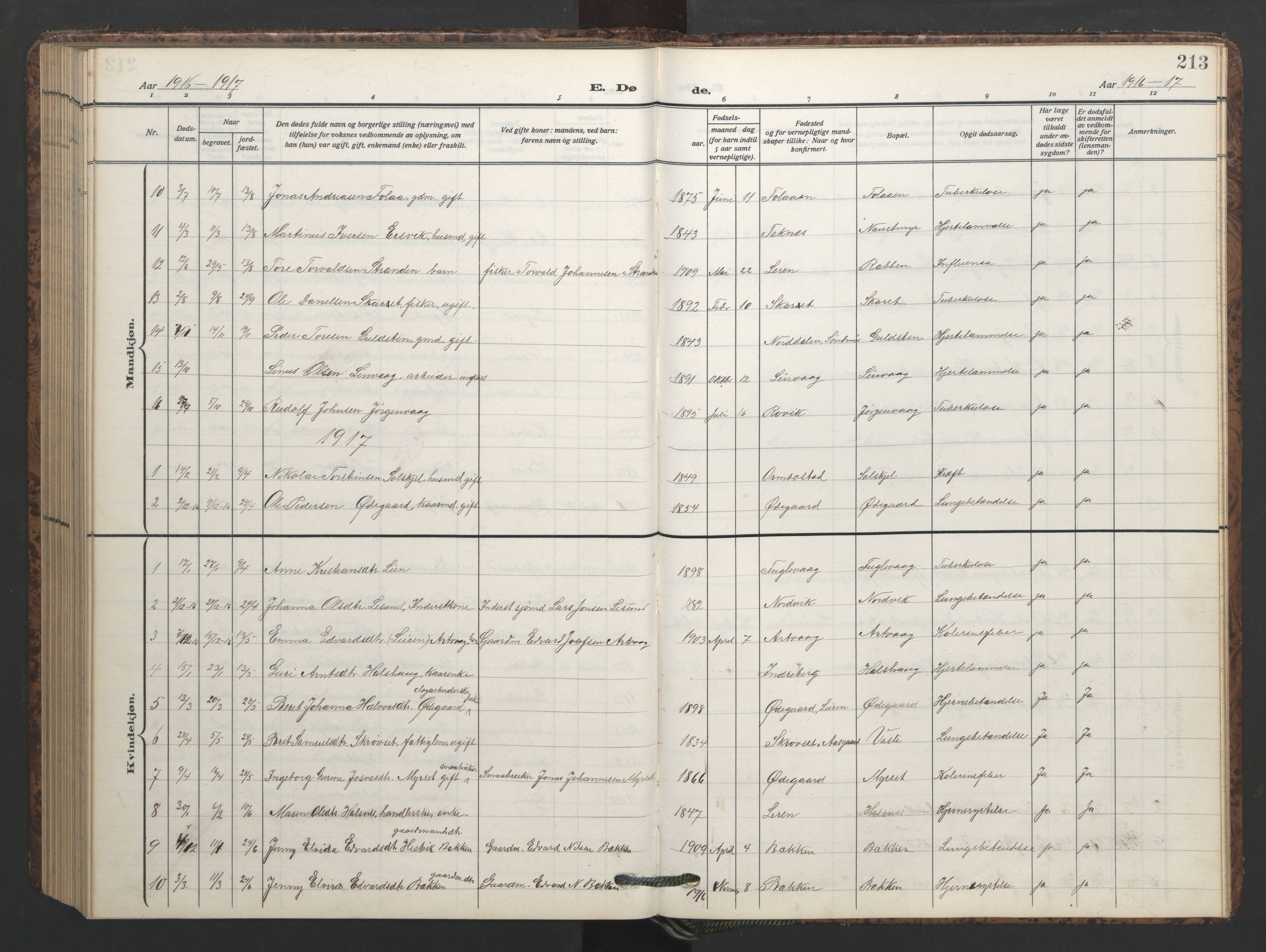 Ministerialprotokoller, klokkerbøker og fødselsregistre - Møre og Romsdal, SAT/A-1454/577/L0897: Klokkerbok nr. 577C01, 1909-1946, s. 213