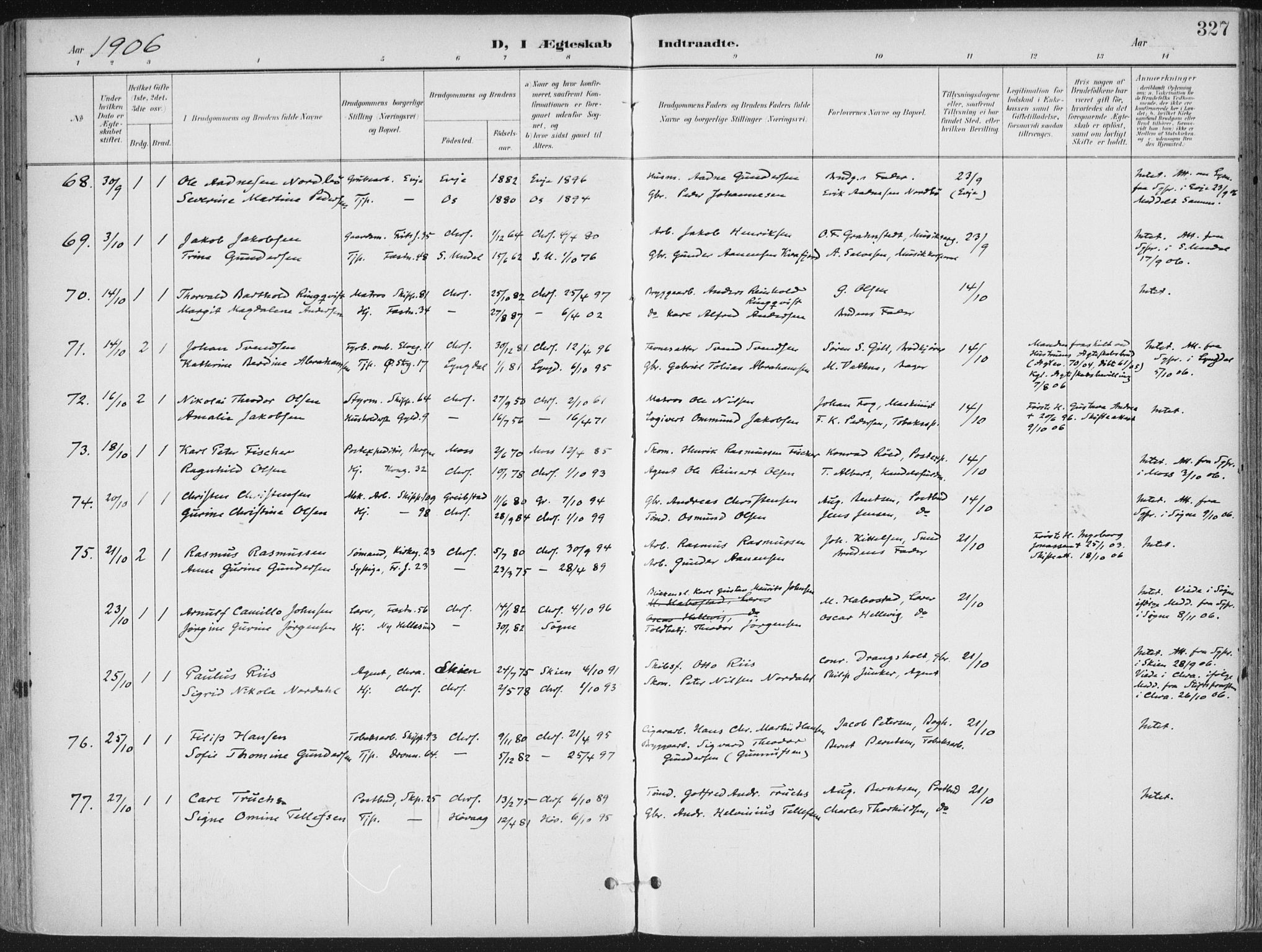 Kristiansand domprosti, AV/SAK-1112-0006/F/Fa/L0021: Ministerialbok nr. A 20, 1898-1908, s. 327