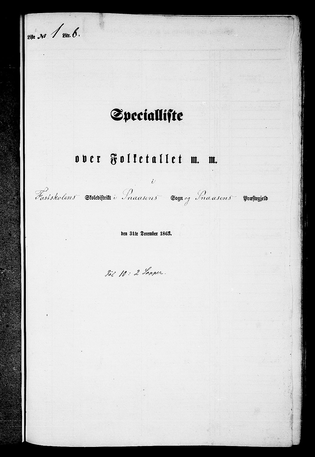 RA, Folketelling 1865 for 1736P Snåsa prestegjeld, 1865, s. 20