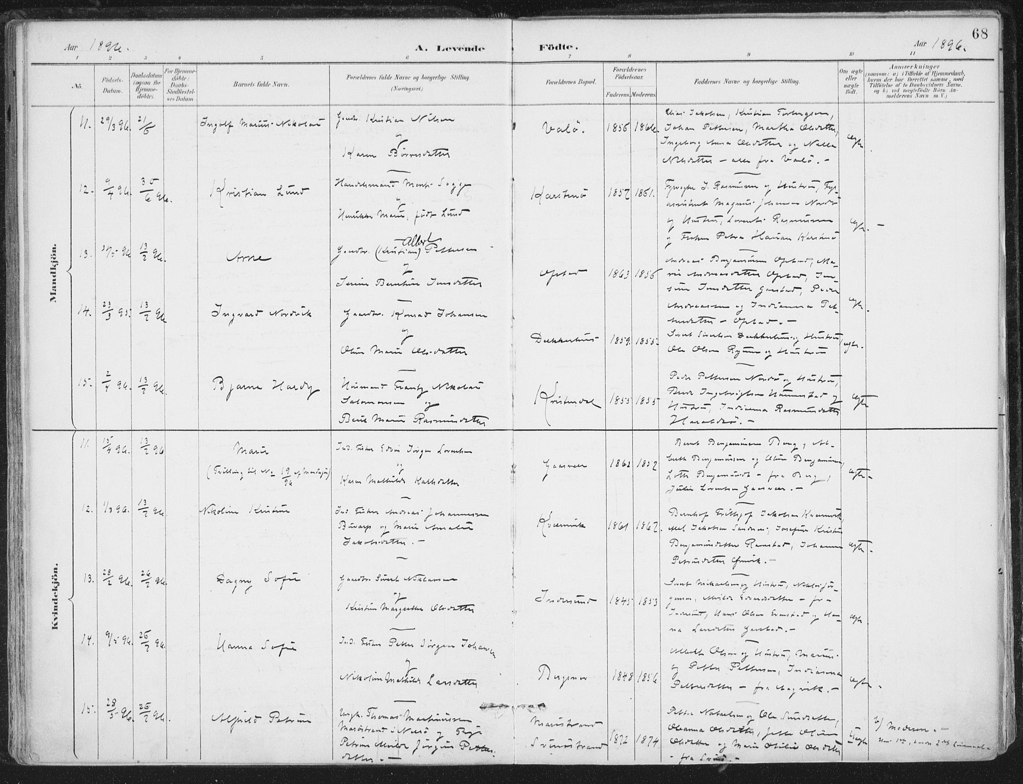 Ministerialprotokoller, klokkerbøker og fødselsregistre - Nord-Trøndelag, SAT/A-1458/786/L0687: Ministerialbok nr. 786A03, 1888-1898, s. 68
