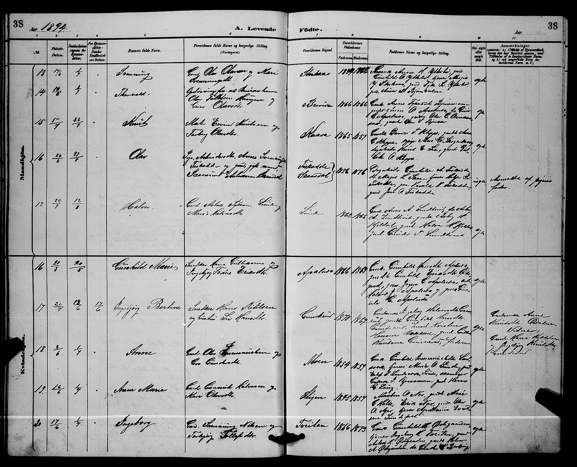 Lunde kirkebøker, AV/SAKO-A-282/G/Ga/L0002: Klokkerbok nr. I 2, 1887-1896, s. 38