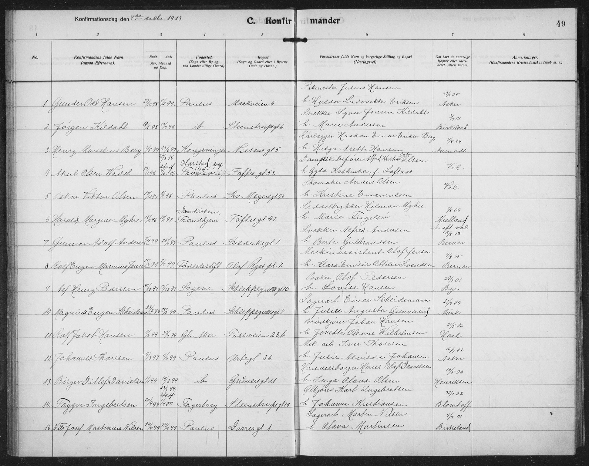 Paulus prestekontor Kirkebøker, AV/SAO-A-10871/F/Fa/L0022: Ministerialbok nr. 22, 1912-1920, s. 49