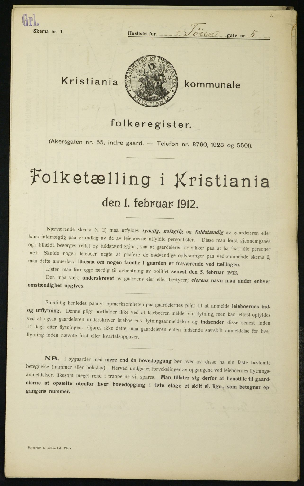OBA, Kommunal folketelling 1.2.1912 for Kristiania, 1912, s. 117529