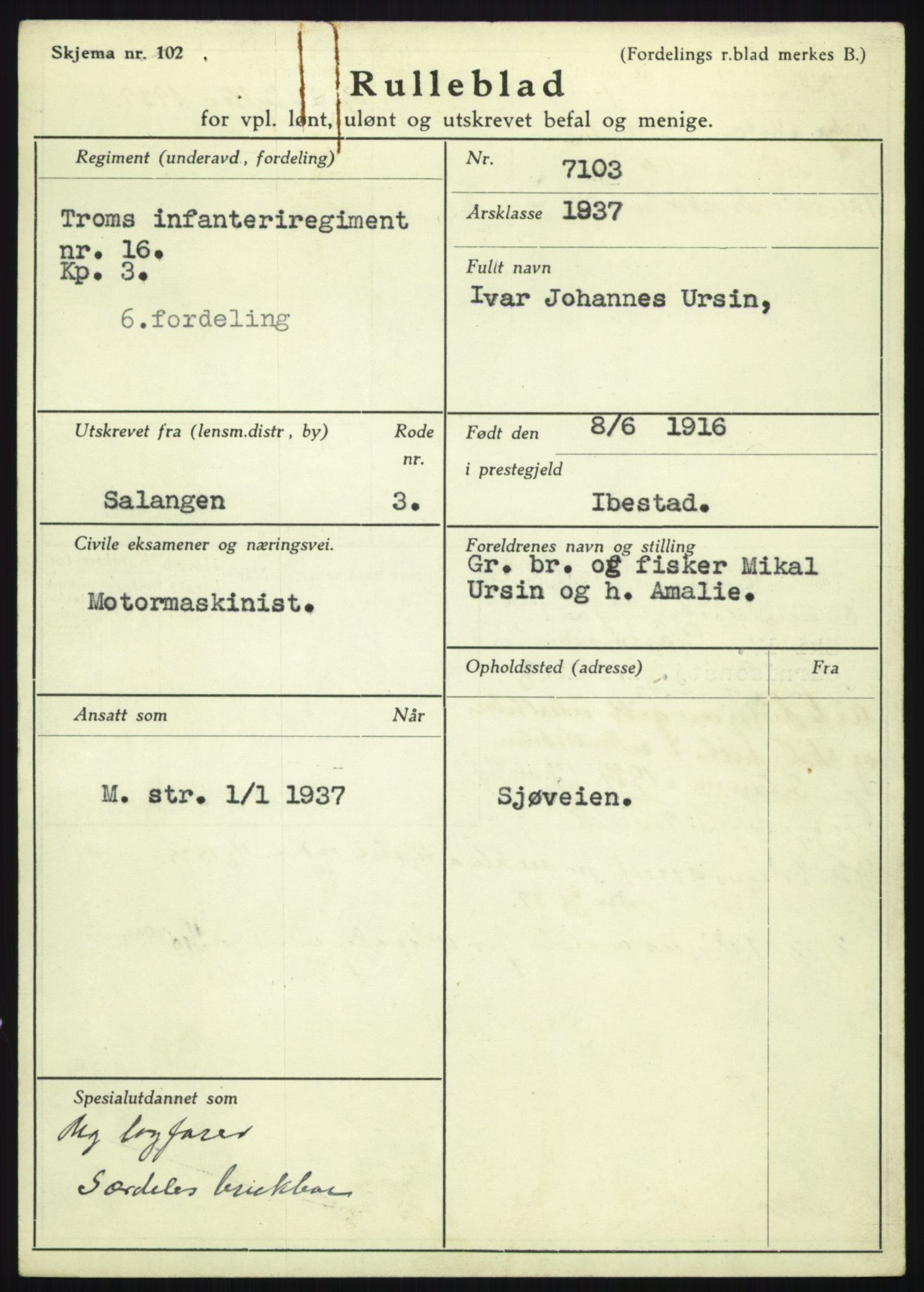 Forsvaret, Troms infanteriregiment nr. 16, AV/RA-RAFA-3146/P/Pa/L0021: Rulleblad for regimentets menige mannskaper, årsklasse 1937, 1937, s. 1191