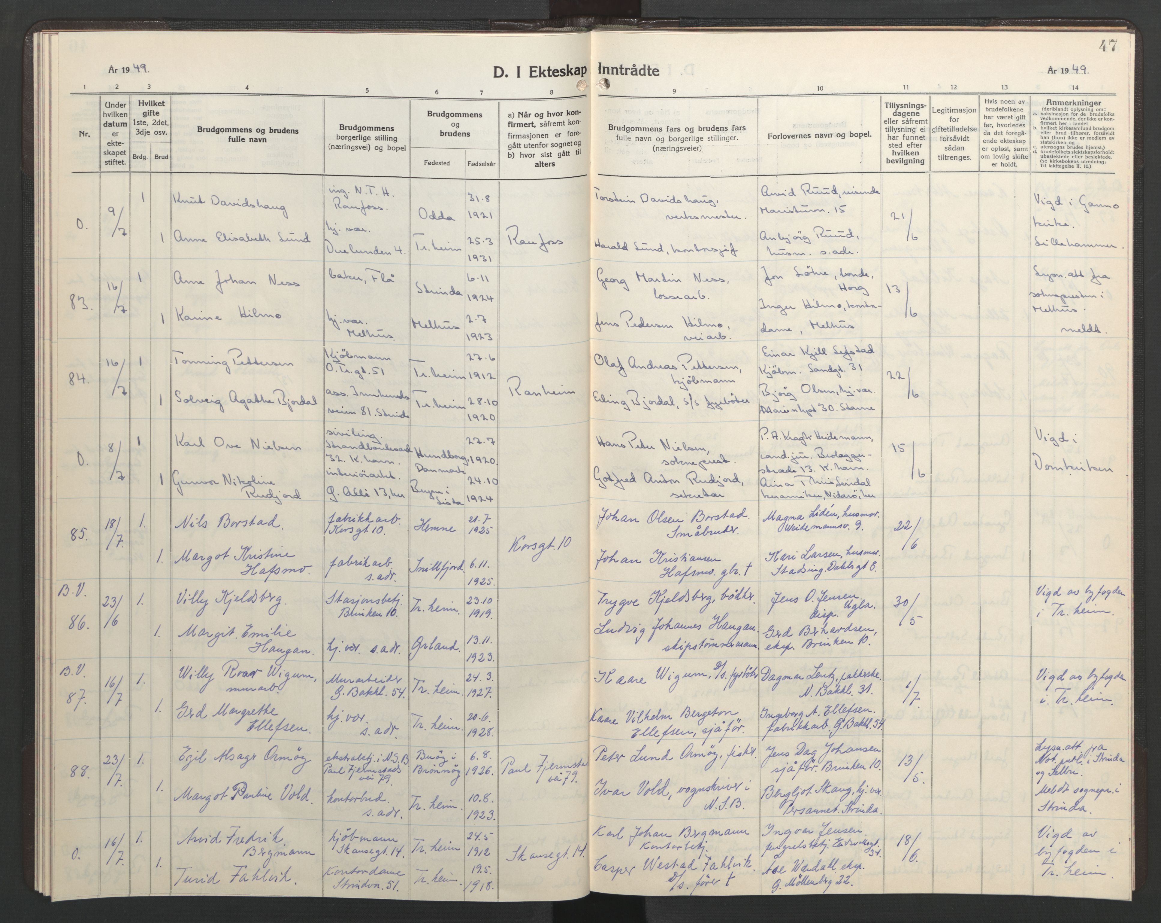 Ministerialprotokoller, klokkerbøker og fødselsregistre - Sør-Trøndelag, AV/SAT-A-1456/602/L0155: Klokkerbok nr. 602C23, 1947-1950, s. 47