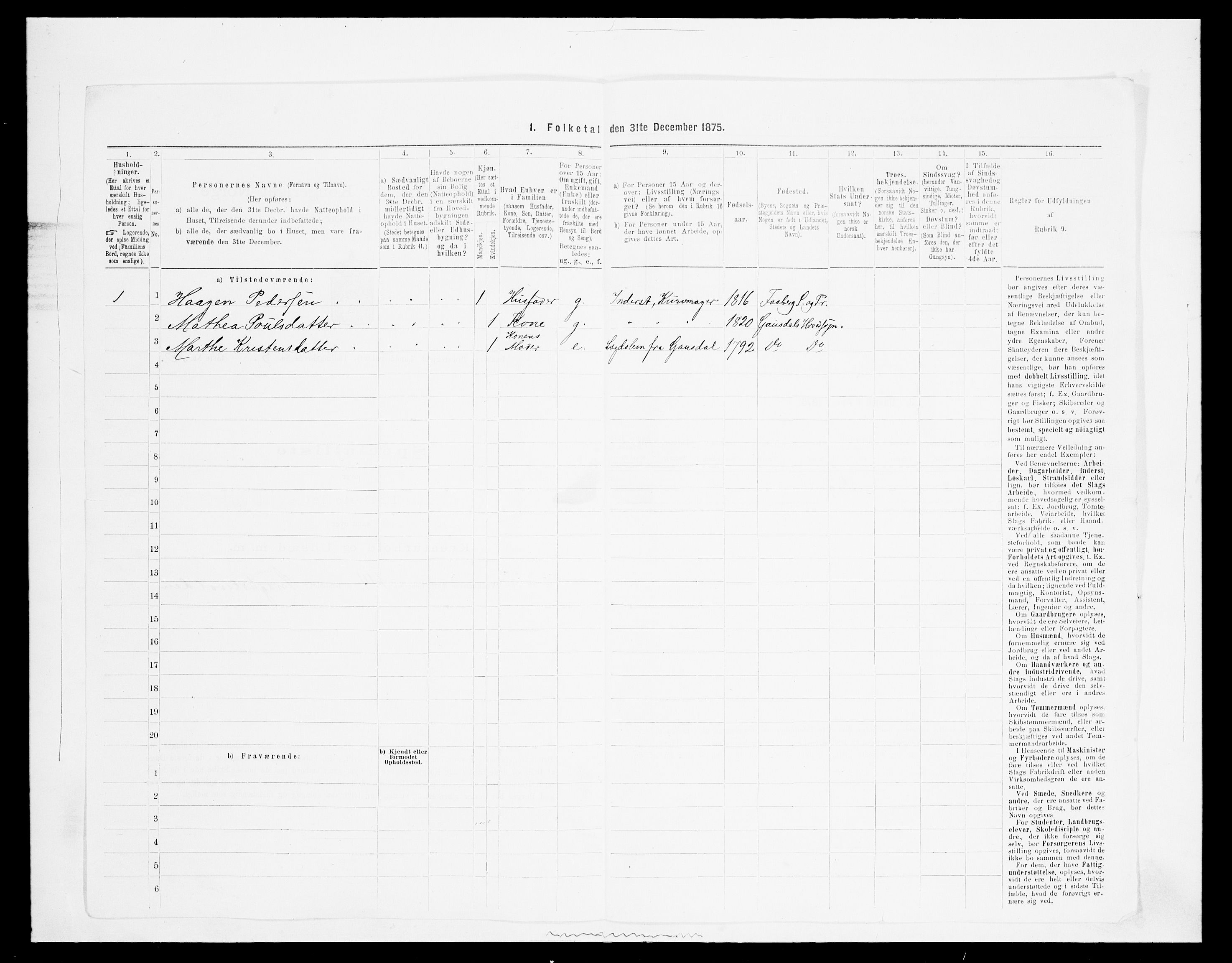 SAH, Folketelling 1875 for 0524L Fåberg prestegjeld, Fåberg sokn og Lillehammer landsokn, 1875, s. 1090