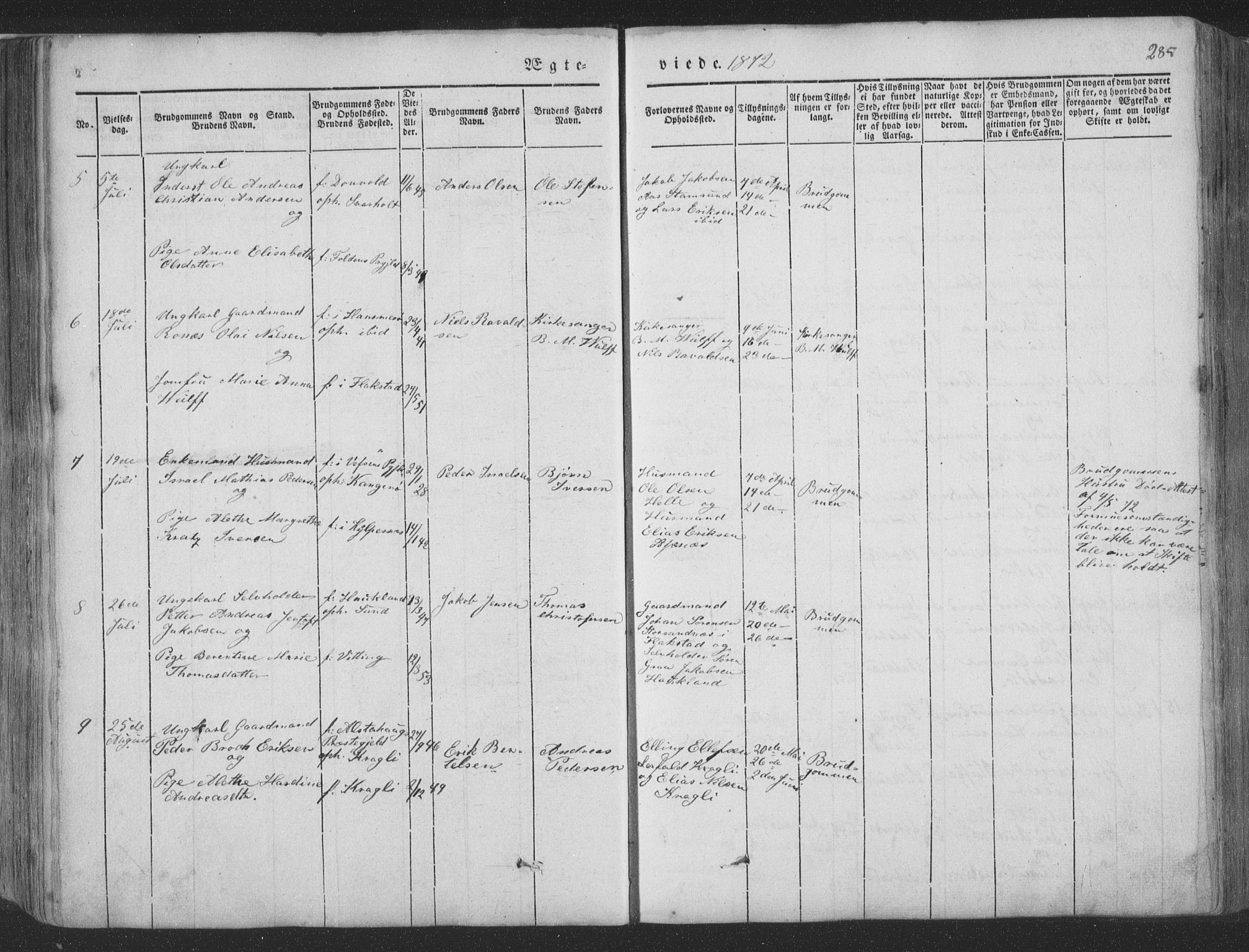 Ministerialprotokoller, klokkerbøker og fødselsregistre - Nordland, SAT/A-1459/881/L1165: Klokkerbok nr. 881C02, 1854-1876, s. 285