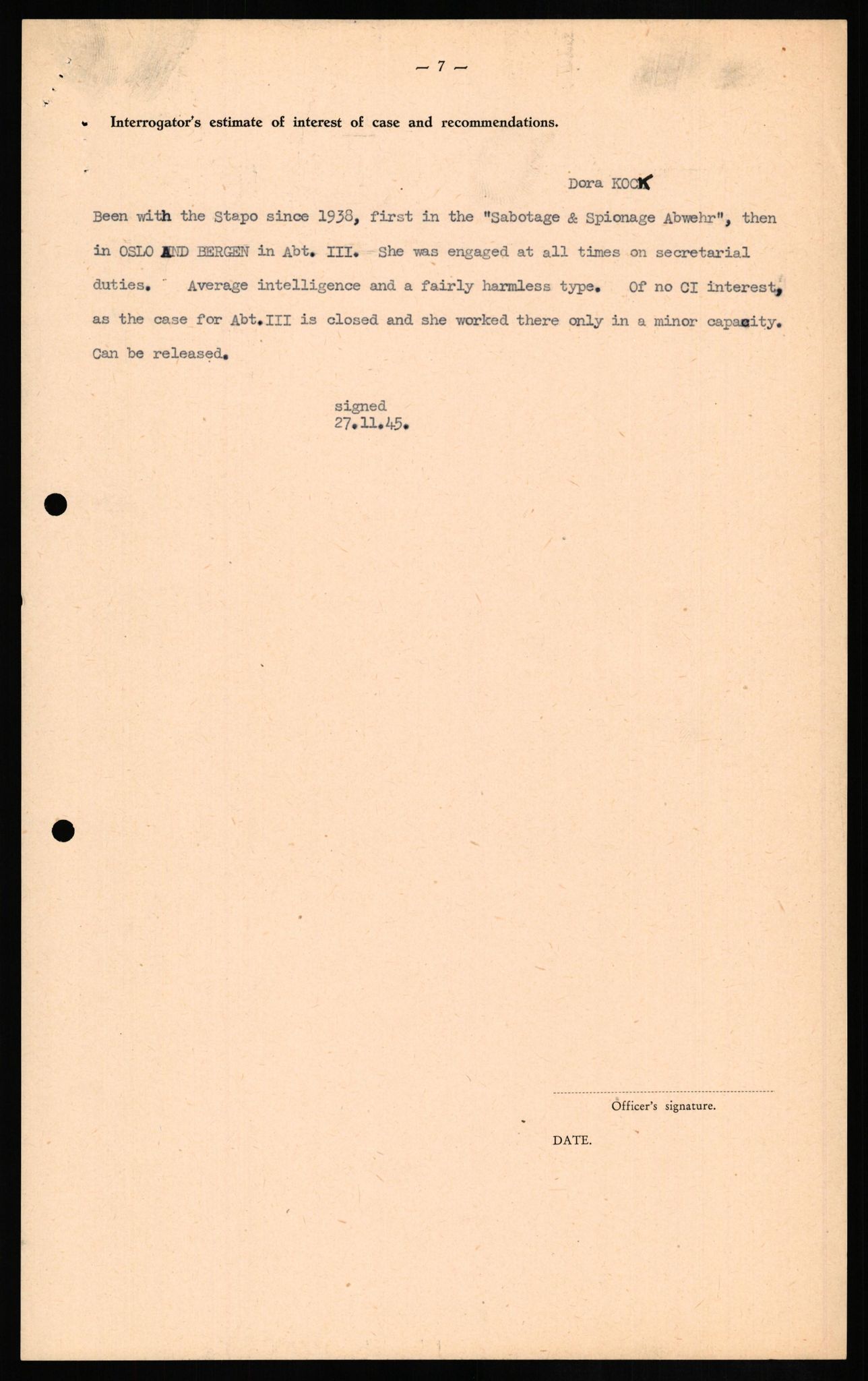 Forsvaret, Forsvarets overkommando II, AV/RA-RAFA-3915/D/Db/L0017: CI Questionaires. Tyske okkupasjonsstyrker i Norge. Tyskere., 1945-1946, s. 371