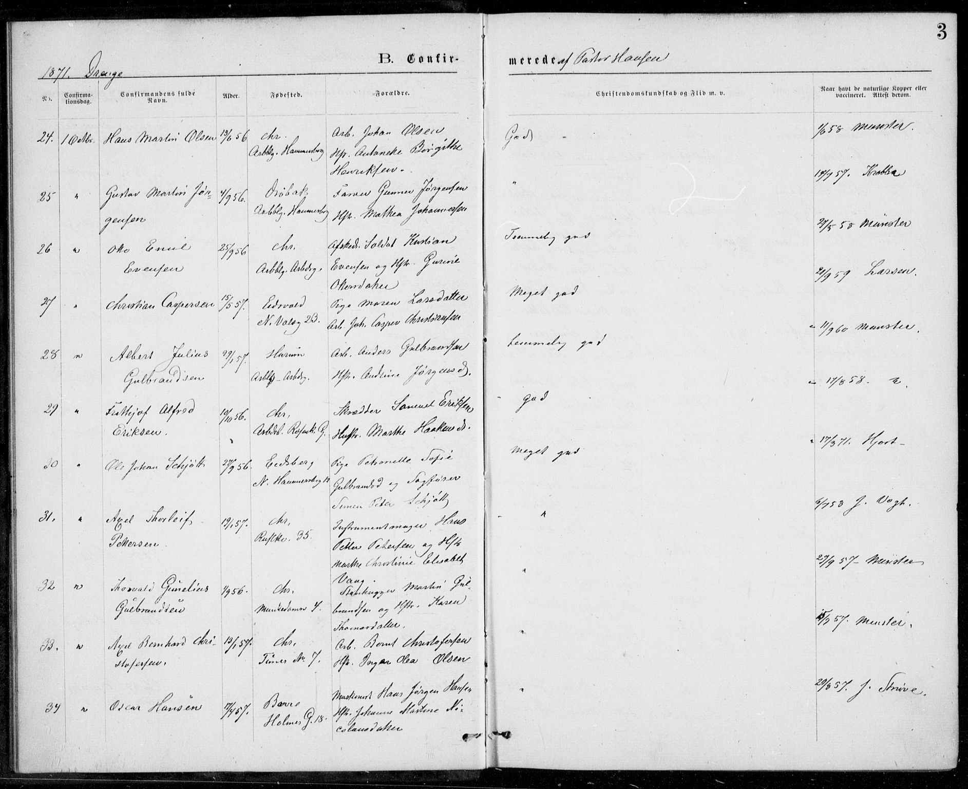 Trefoldighet prestekontor Kirkebøker, AV/SAO-A-10882/F/Fb/L0002: Ministerialbok nr. II 2, 1871-1880, s. 3