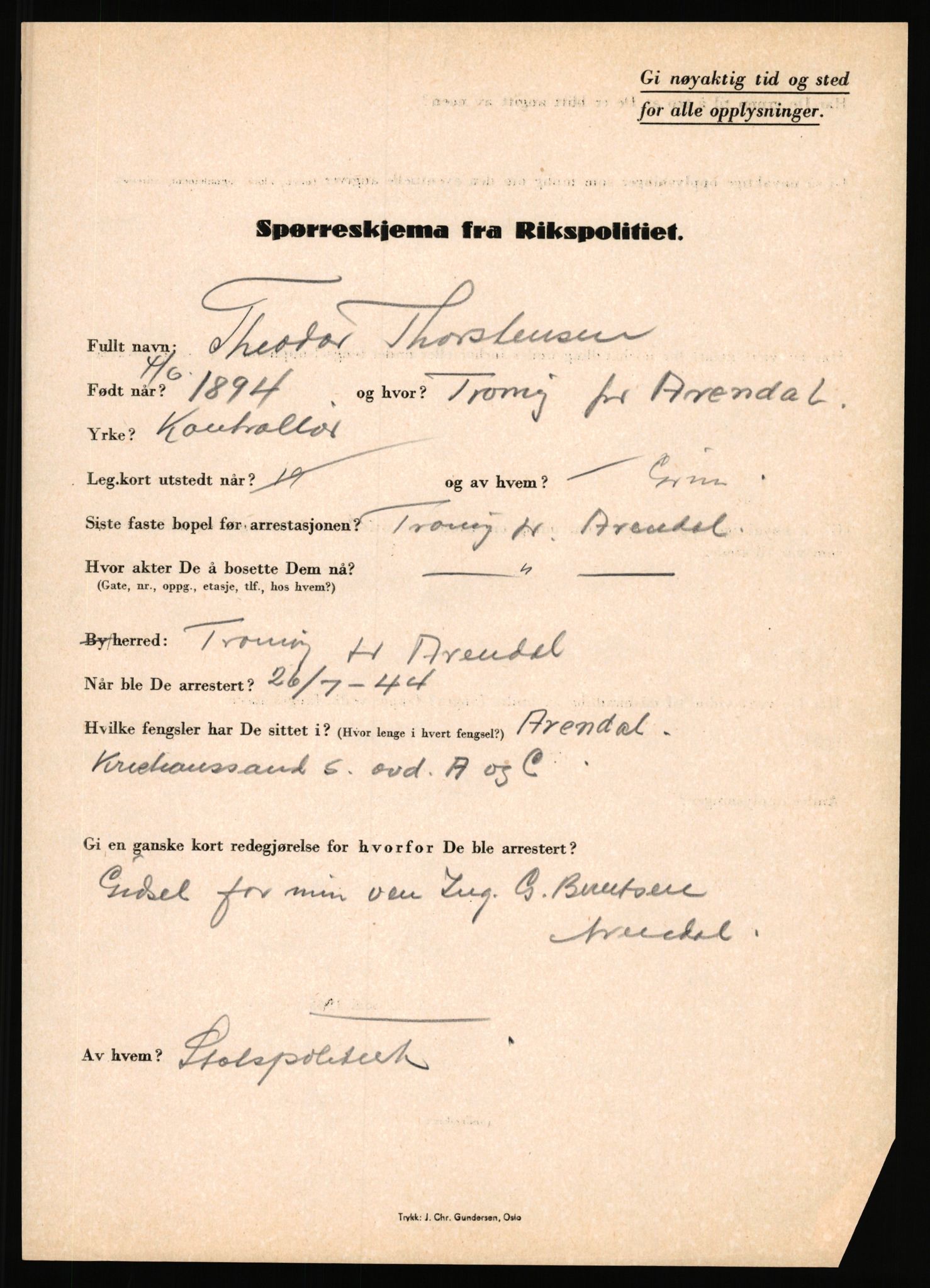 Rikspolitisjefen, AV/RA-S-1560/L/L0017: Tidemann, Hermann G. - Veum, Tjostolv, 1940-1945, s. 341