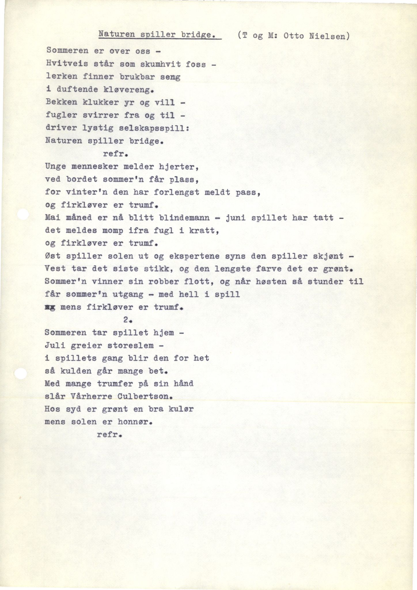 Otto Nielsen, TRKO/PA-1176/F/L0002/0072: Egne viser K-Å / Naturen spiller bridge, 1938