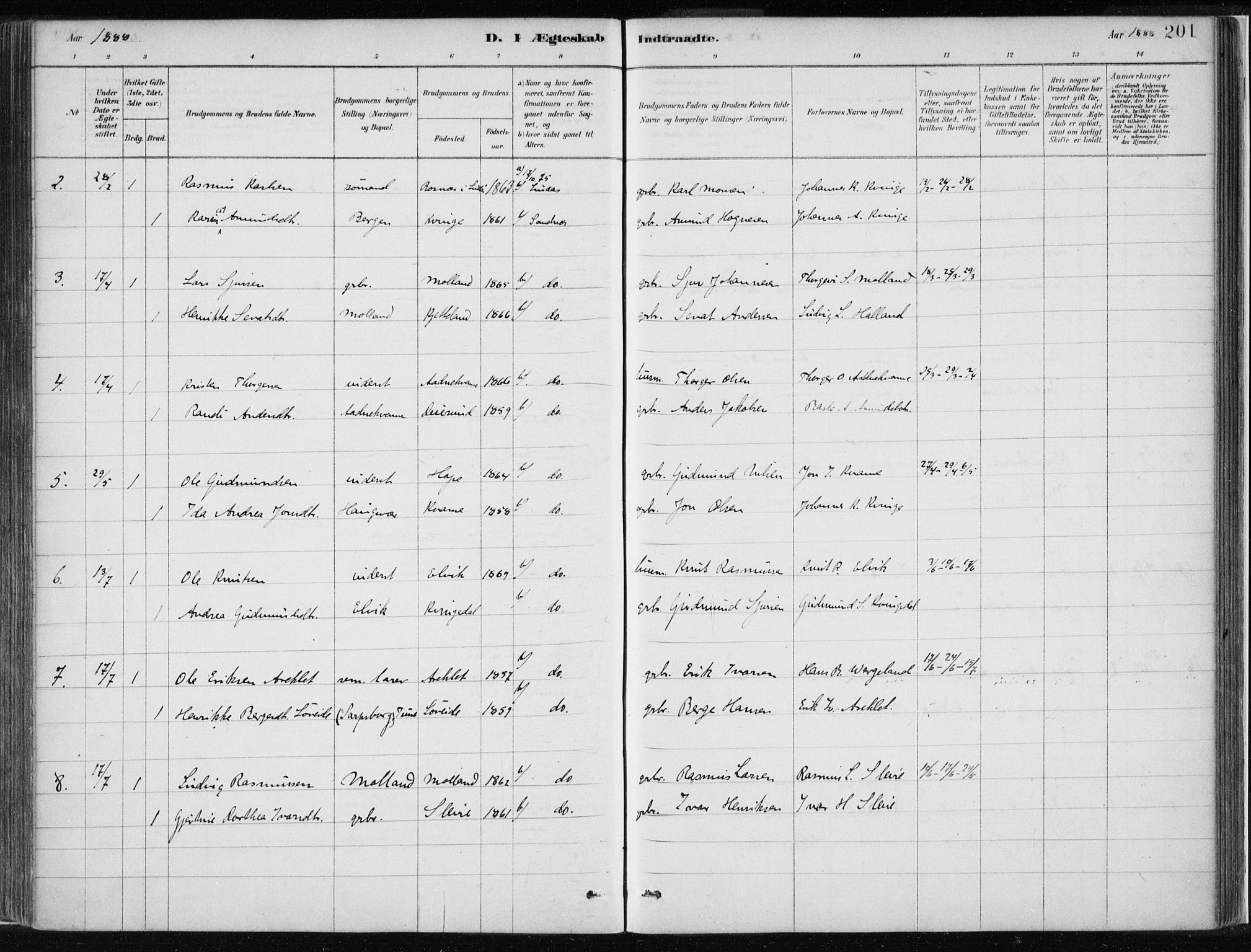 Masfjorden Sokneprestembete, SAB/A-77001: Ministerialbok nr. B  1, 1876-1899, s. 201