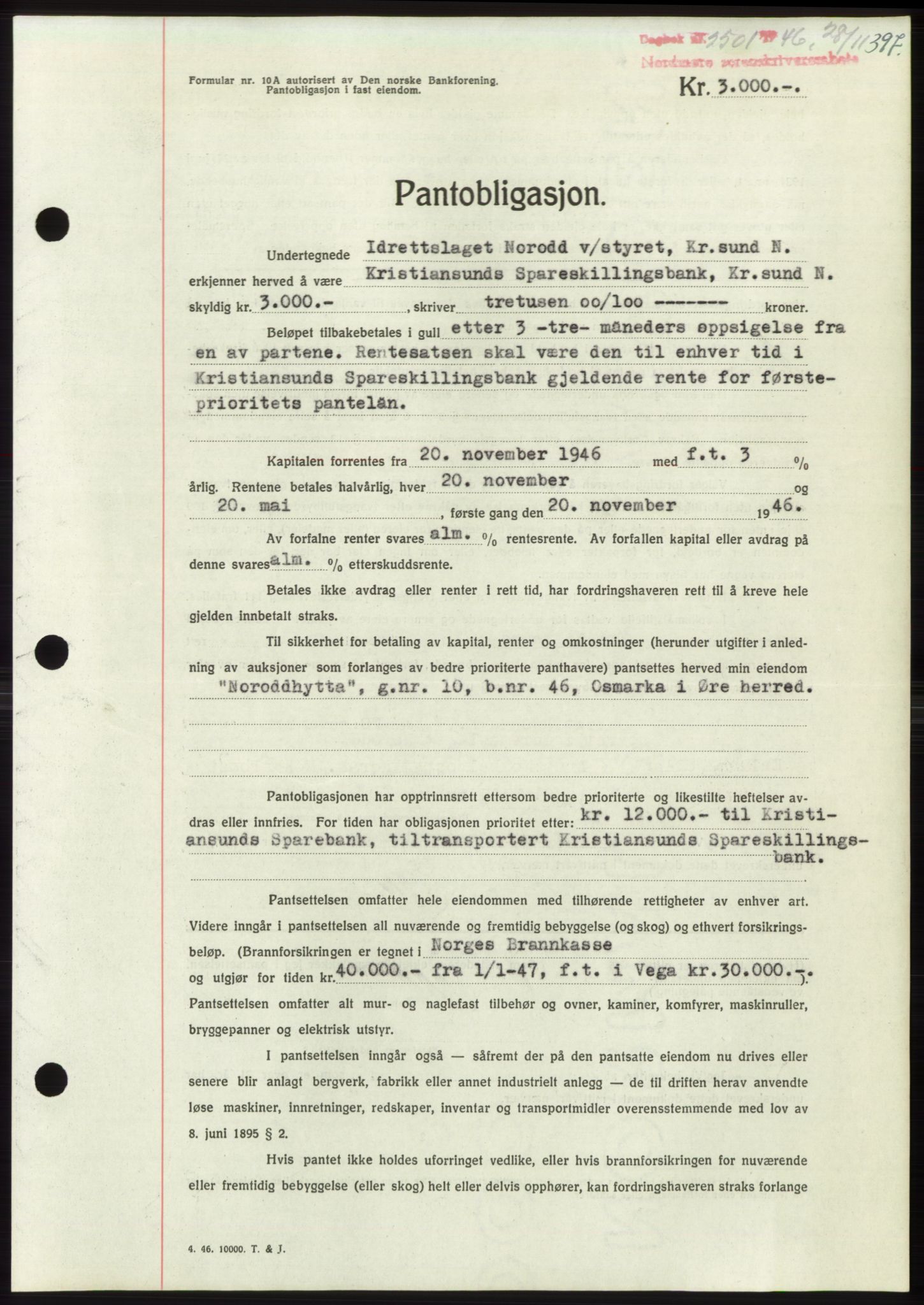 Nordmøre sorenskriveri, SAT/A-4132/1/2/2Ca: Pantebok nr. B95, 1946-1947, Dagboknr: 2501/1946