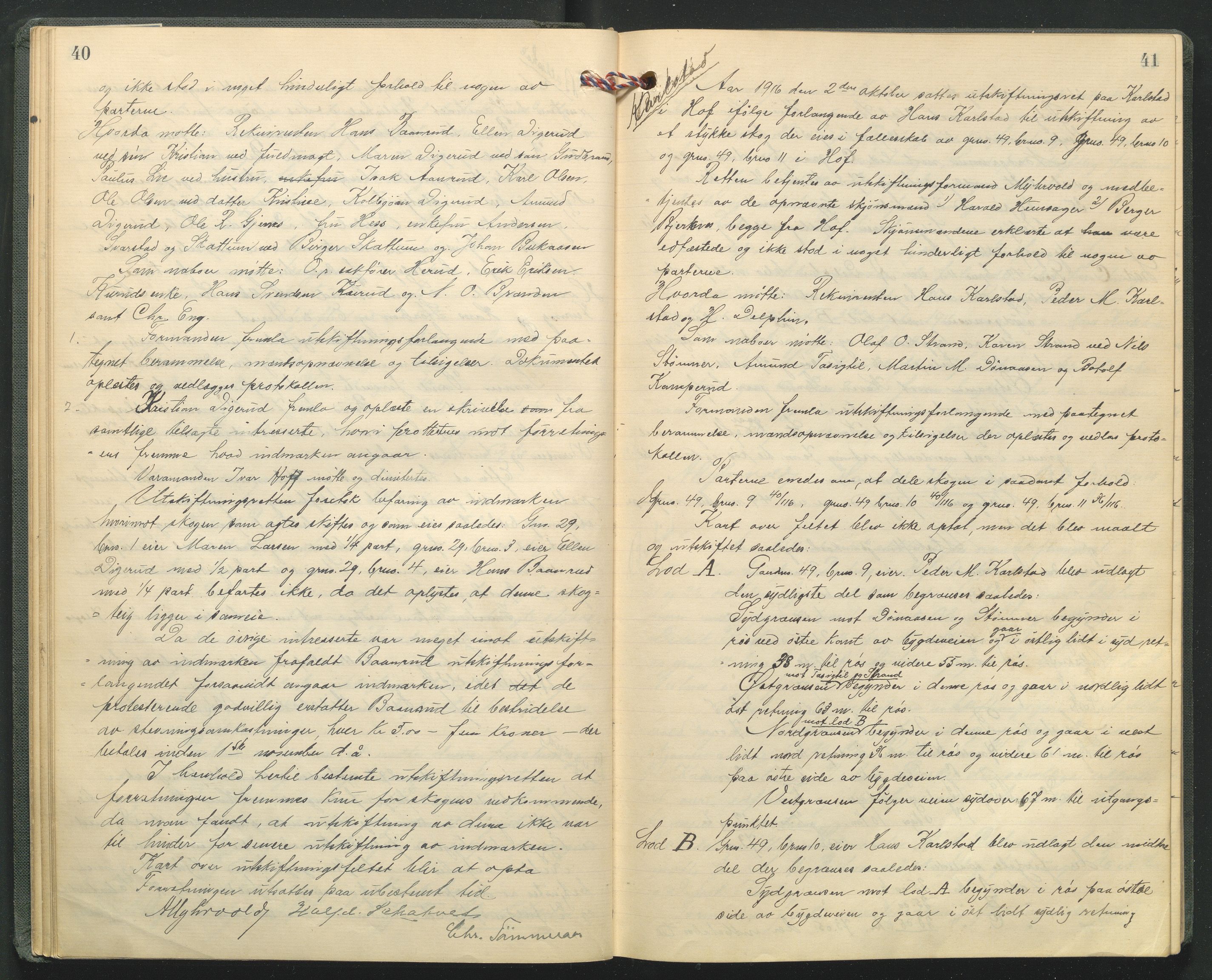 Hedmark og Østerdal jordskifterett, AV/SAH-JORDSKIFTEH-002/G/Ga/L0005/0001: Rettsbøker / Rettsbok - O, 1916-1921, s. 40-41