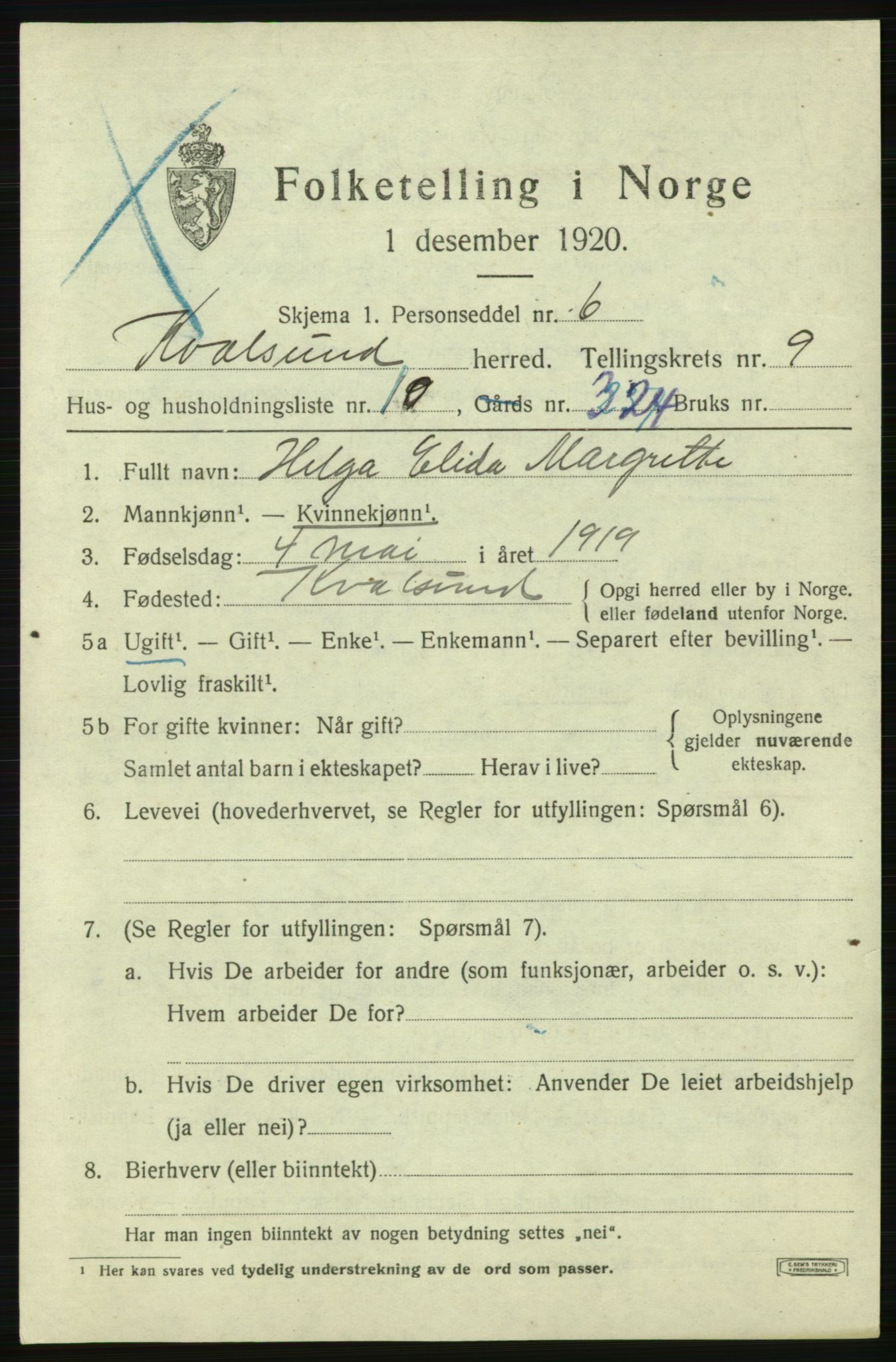 SATØ, Folketelling 1920 for 2017 Kvalsund herred, 1920, s. 2880