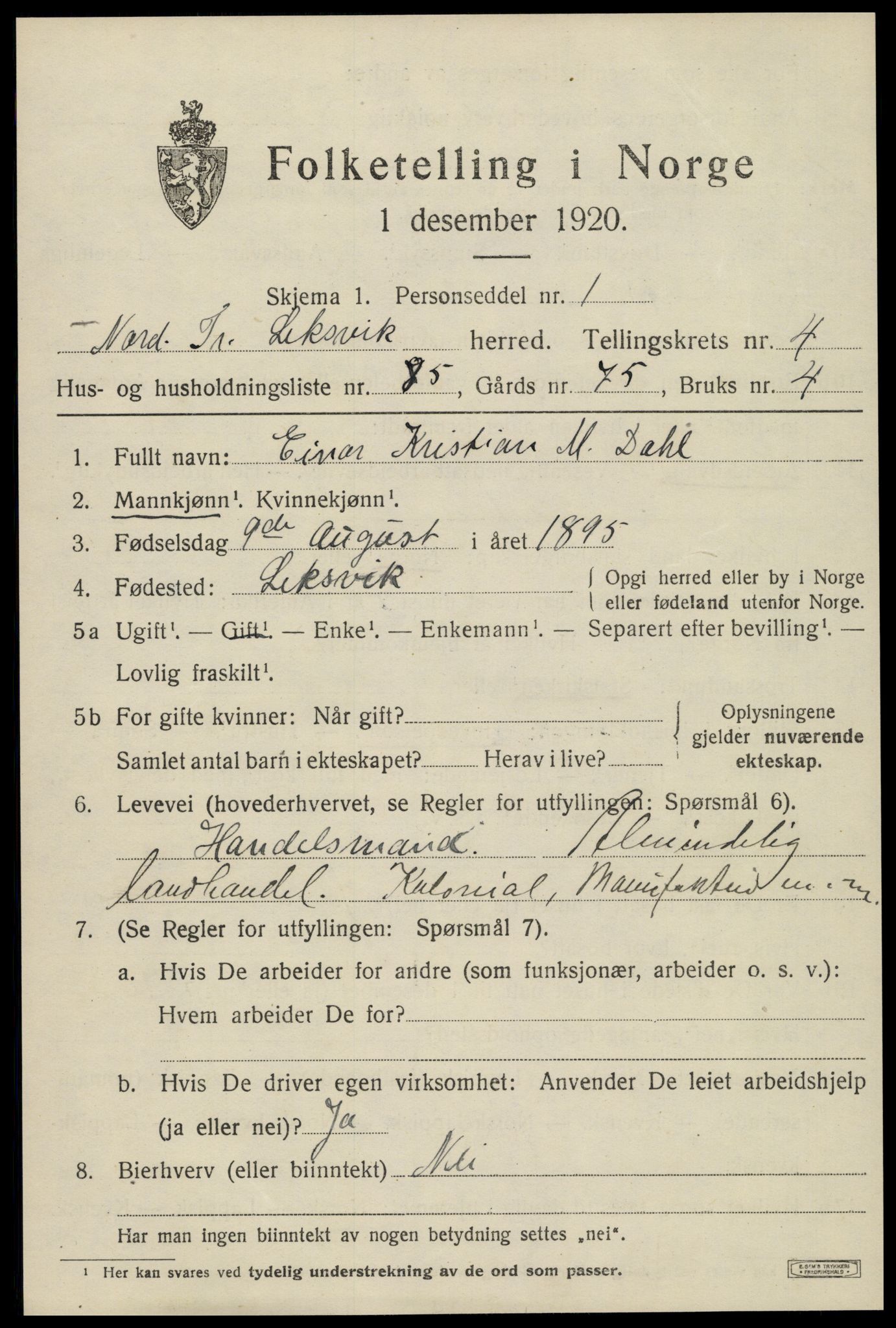 SAT, Folketelling 1920 for 1718 Leksvik herred, 1920, s. 4570
