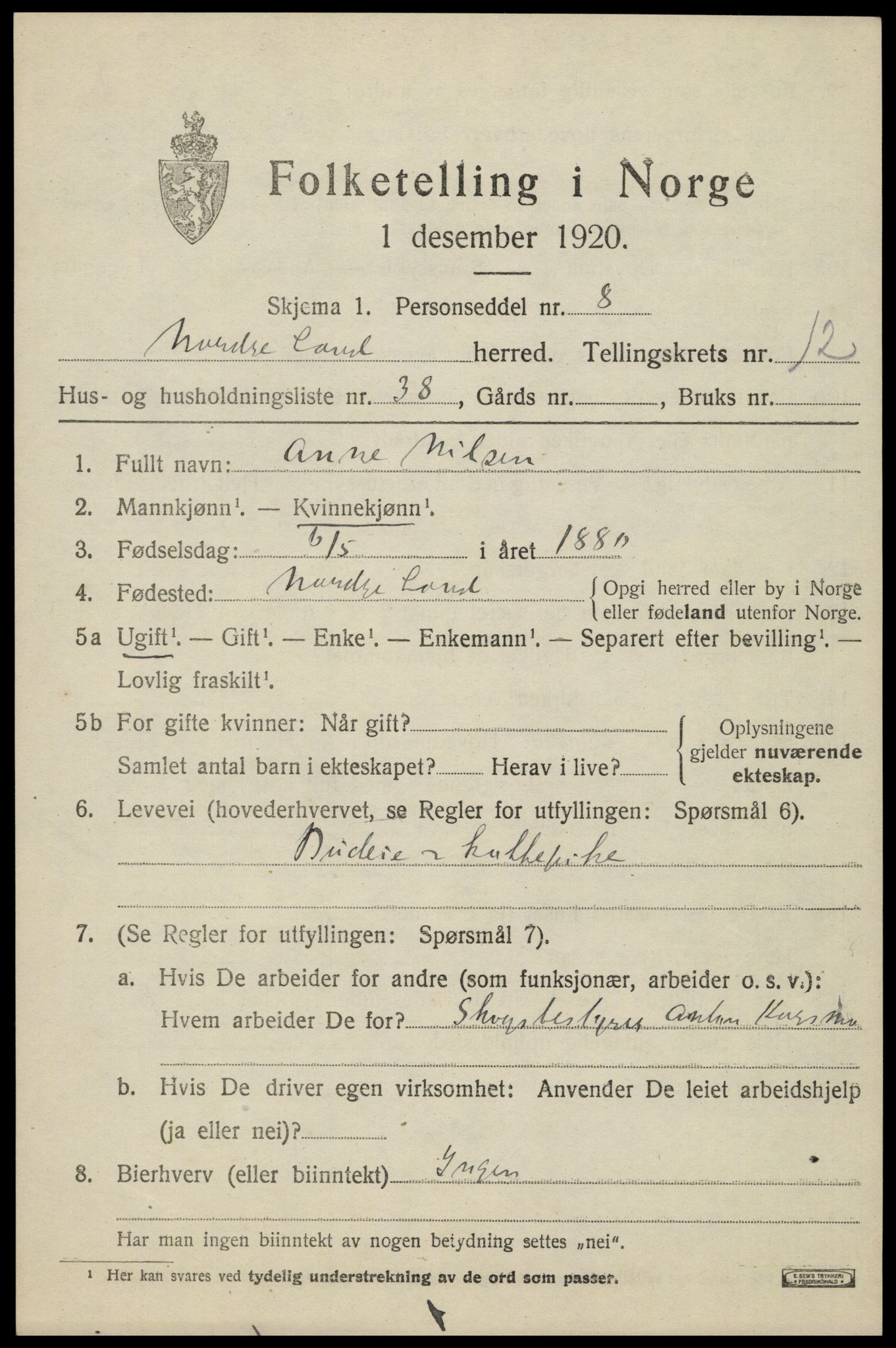 SAH, Folketelling 1920 for 0538 Nordre Land herred, 1920, s. 6286