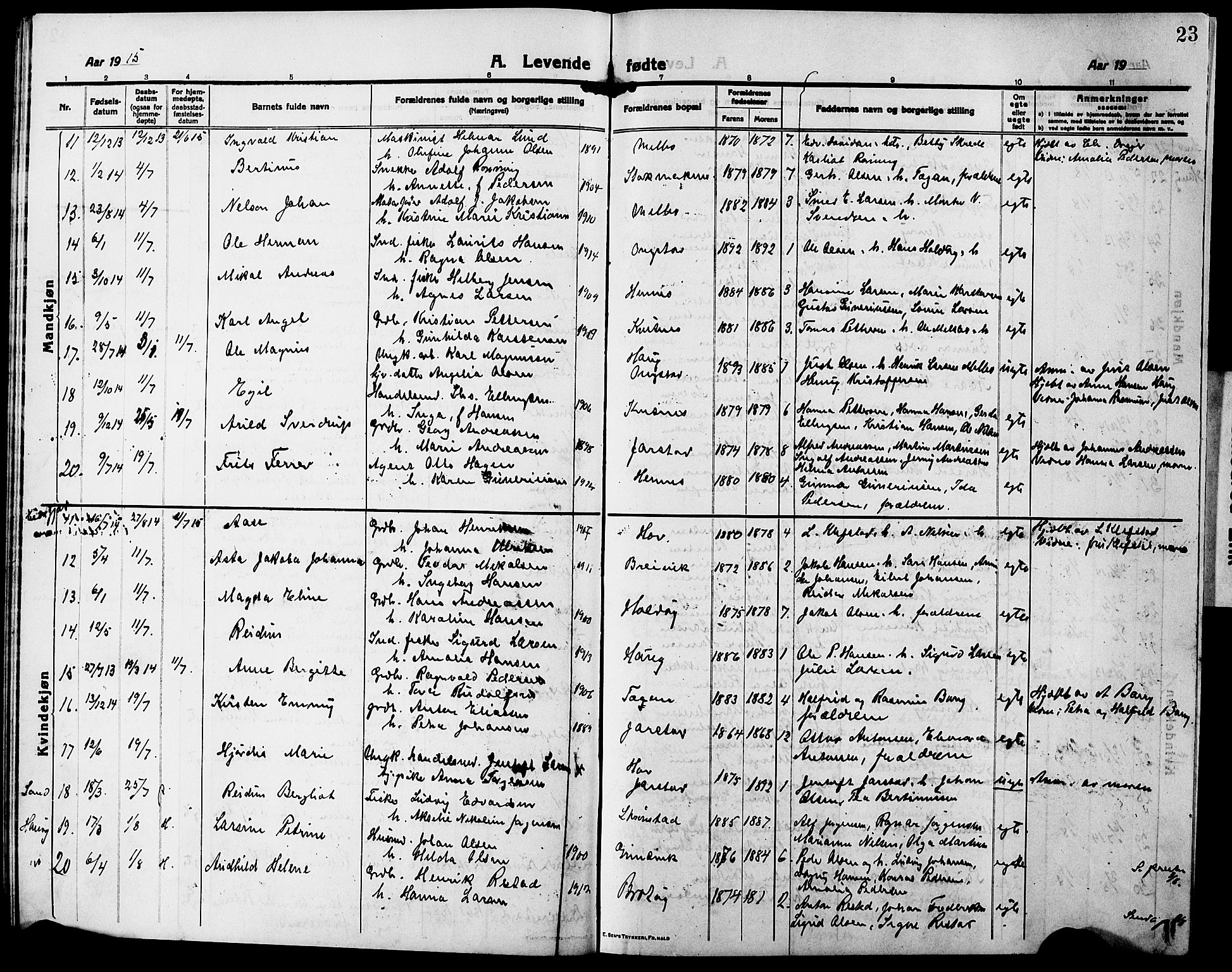 Ministerialprotokoller, klokkerbøker og fødselsregistre - Nordland, AV/SAT-A-1459/888/L1269: Klokkerbok nr. 888C07, 1913-1927, s. 23