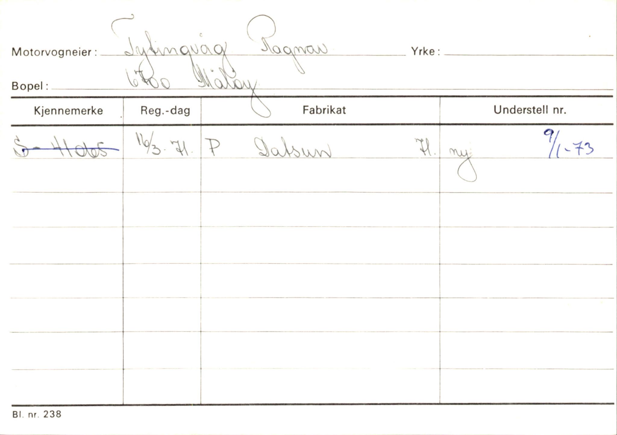 Statens vegvesen, Sogn og Fjordane vegkontor, SAB/A-5301/4/F/L0145: Registerkort Vågsøy S-Å. Årdal I-P, 1945-1975, s. 548