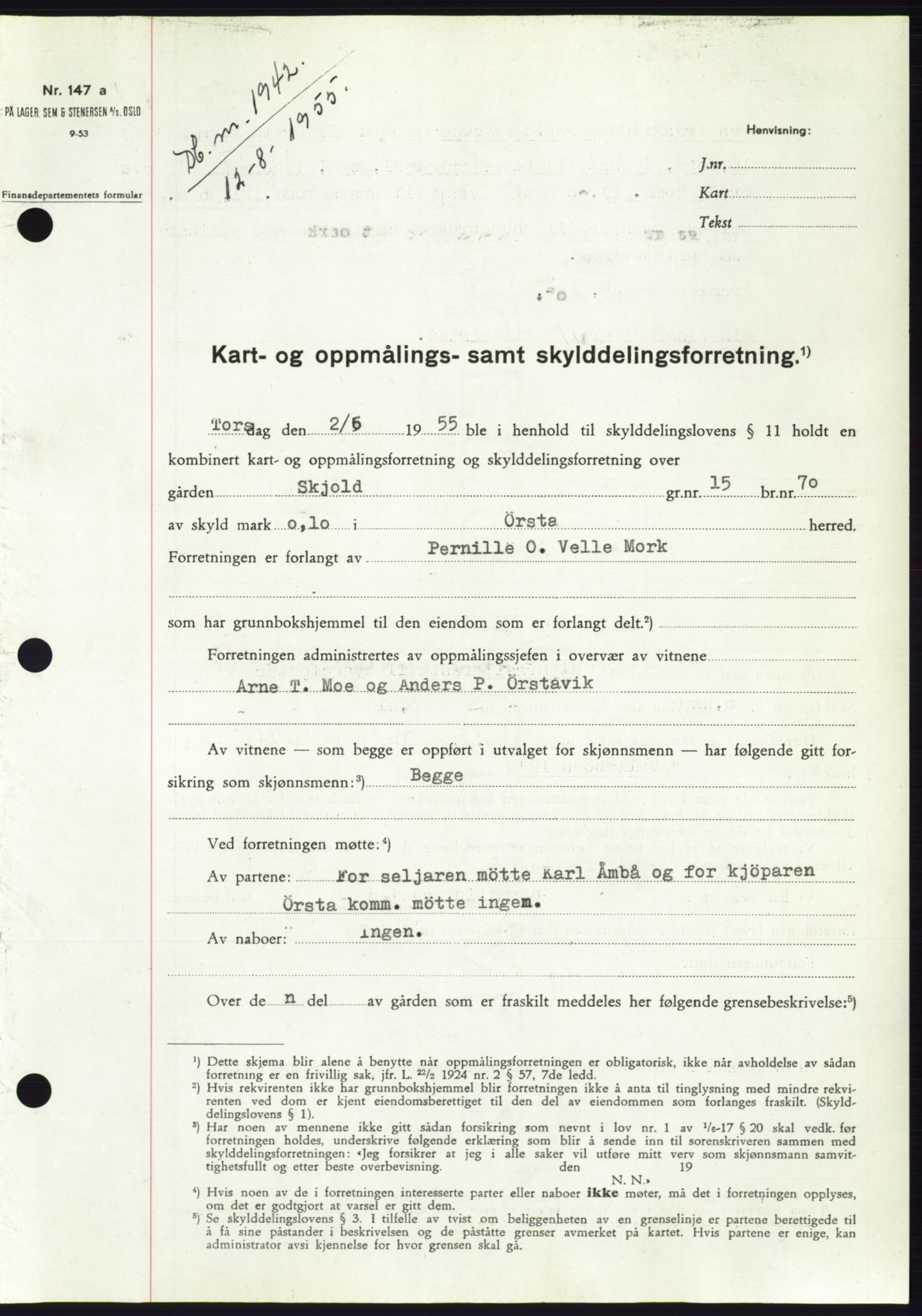 Søre Sunnmøre sorenskriveri, AV/SAT-A-4122/1/2/2C/L0101: Pantebok nr. 27A, 1955-1955, Dagboknr: 1942/1955